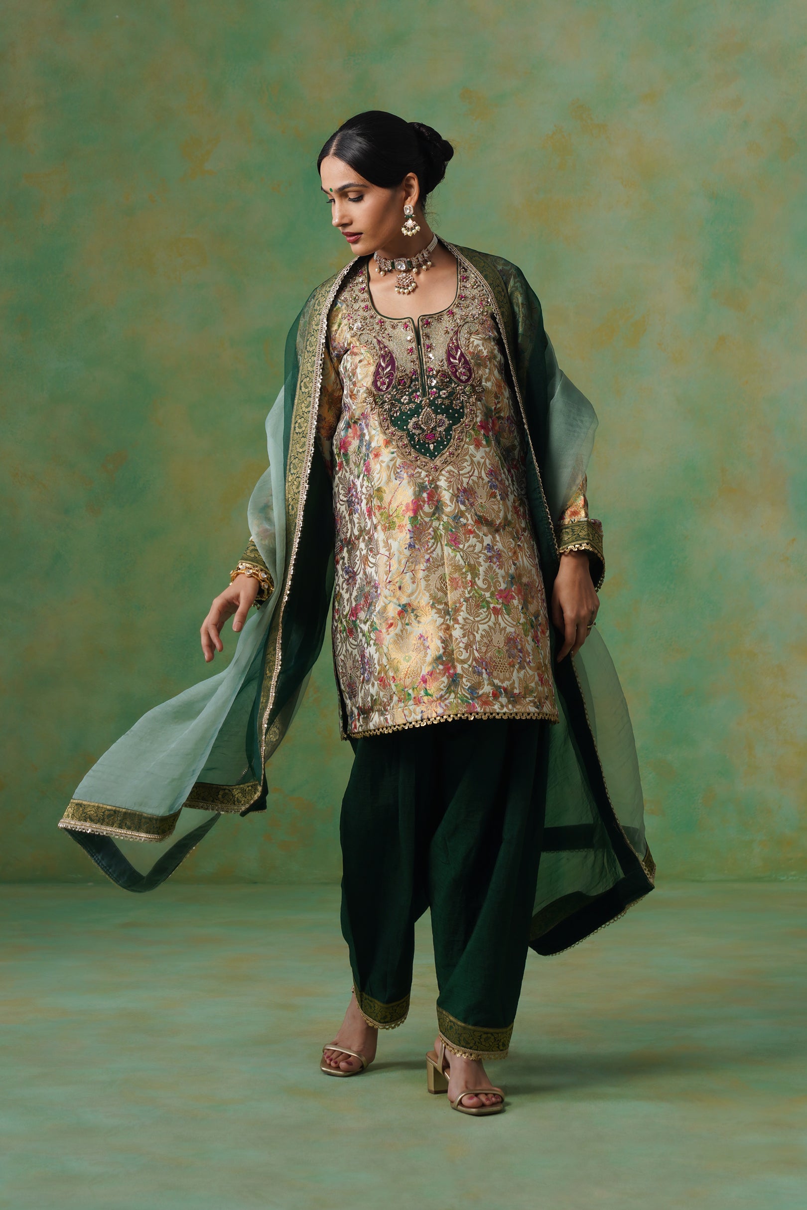 Tulsi Brocade Hand Embroidered Suit Set