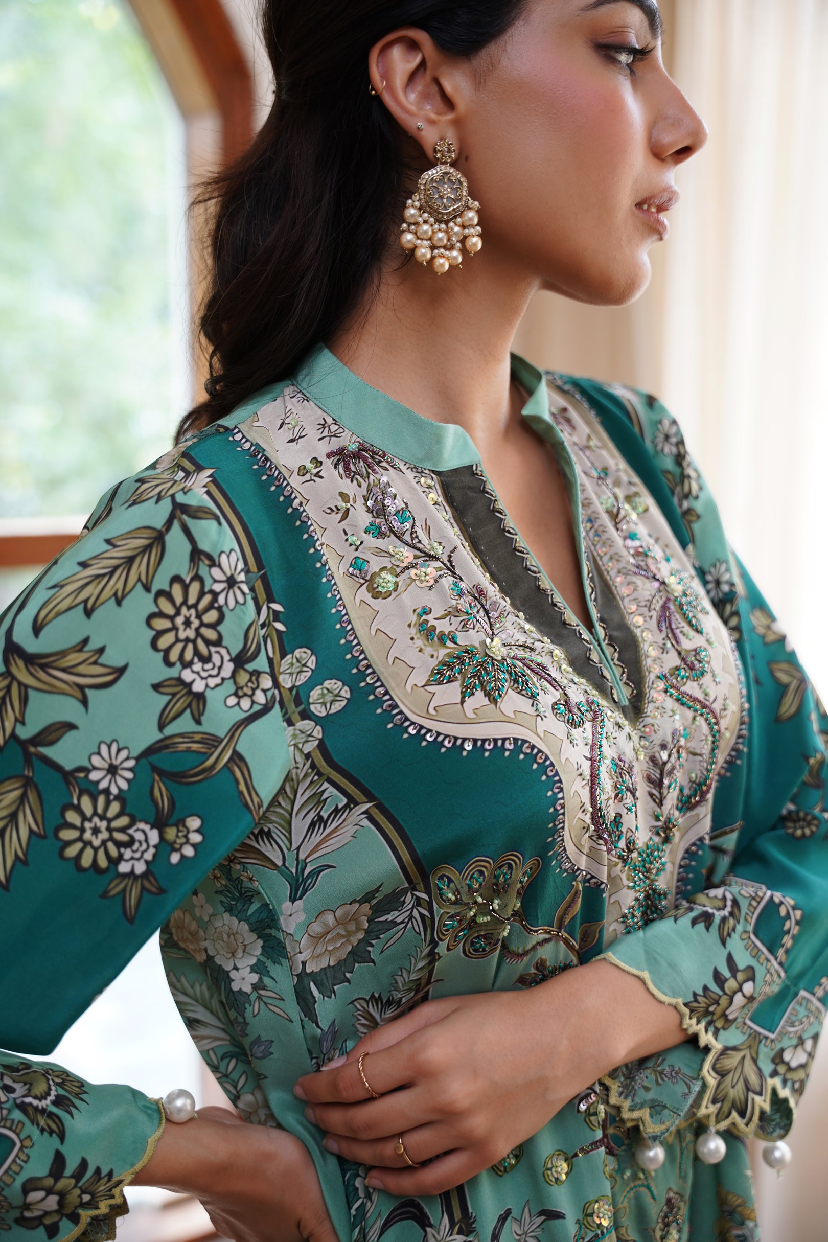 Gulbahaar Hand Embroidered Crepe Printed Matching Set - Neetika Chopra