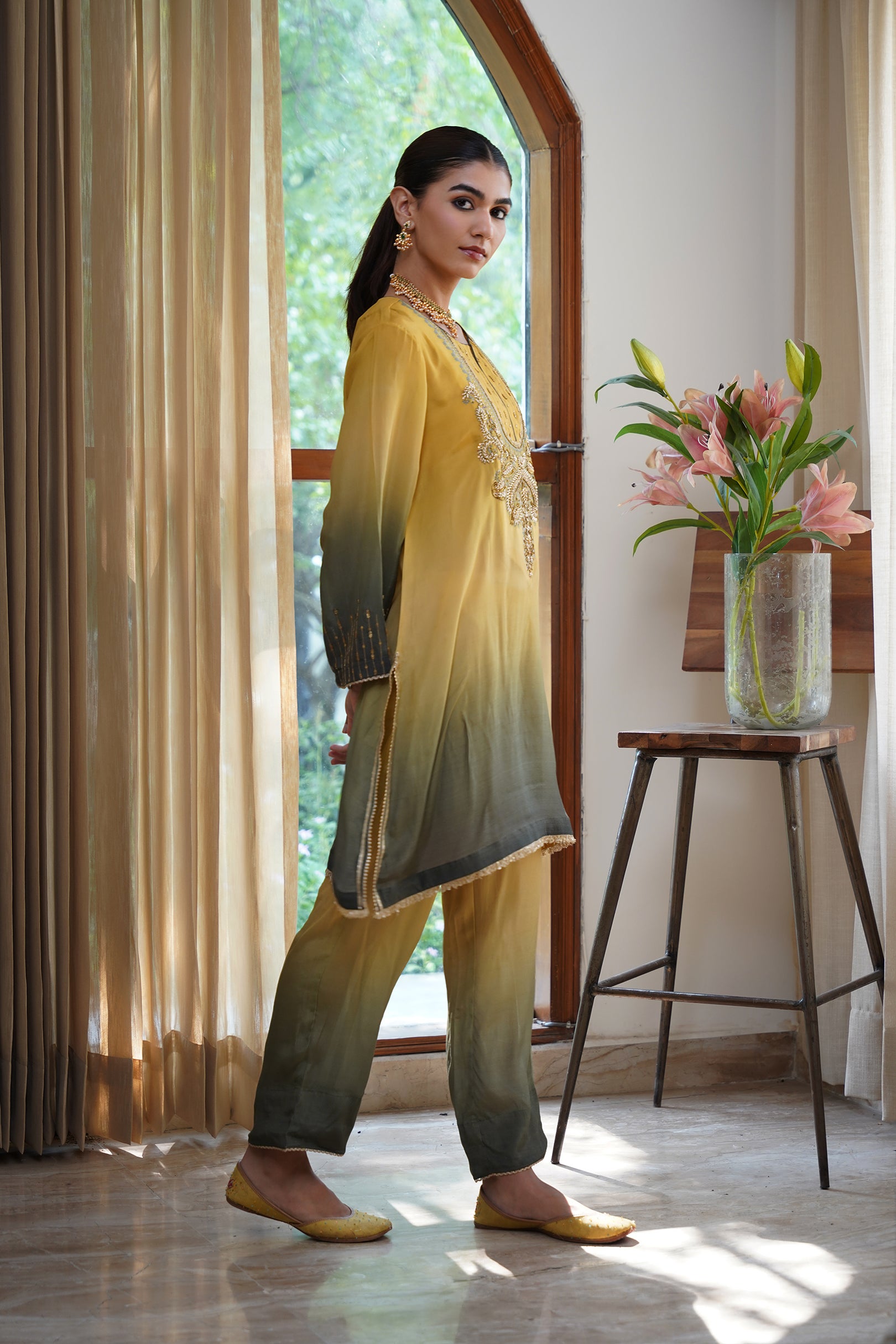 Ruhani Hand Embroidered Crepe Printed Matching Set - Neetika Chopra