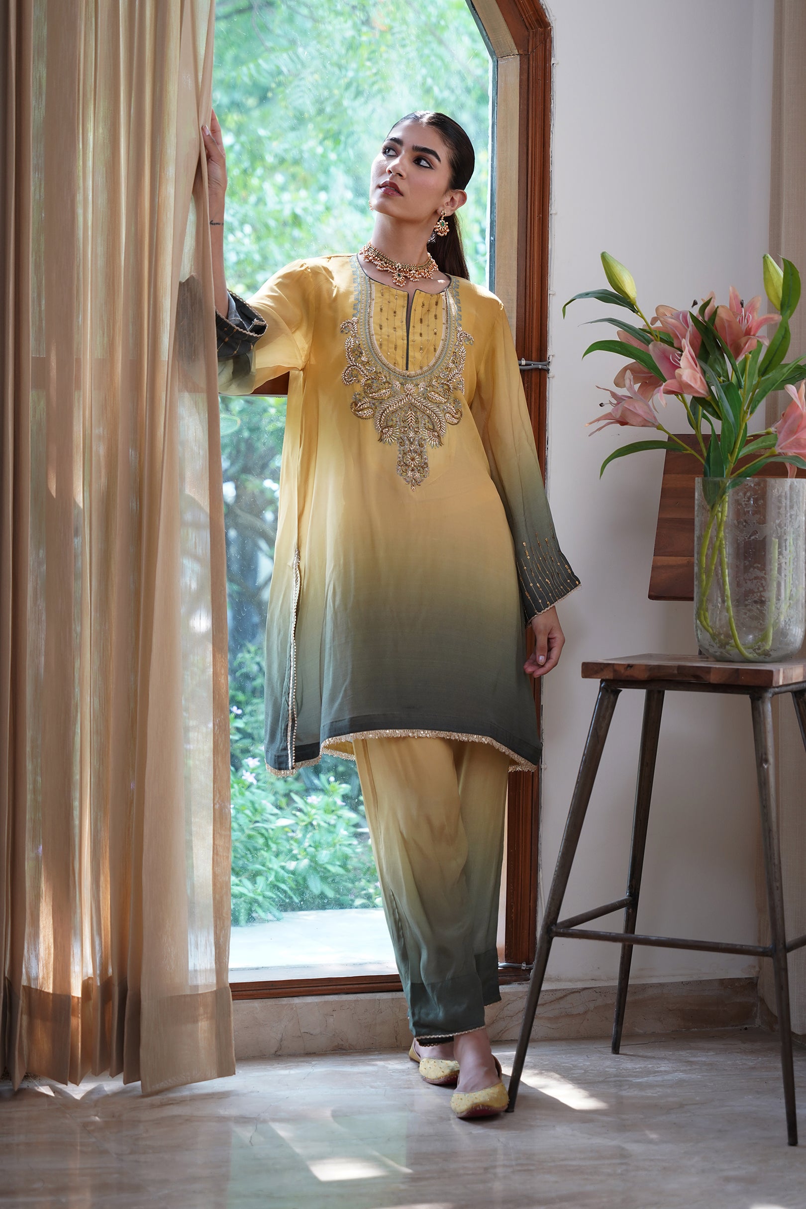 Ruhani Hand Embroidered Crepe Printed Matching Set - Neetika Chopra