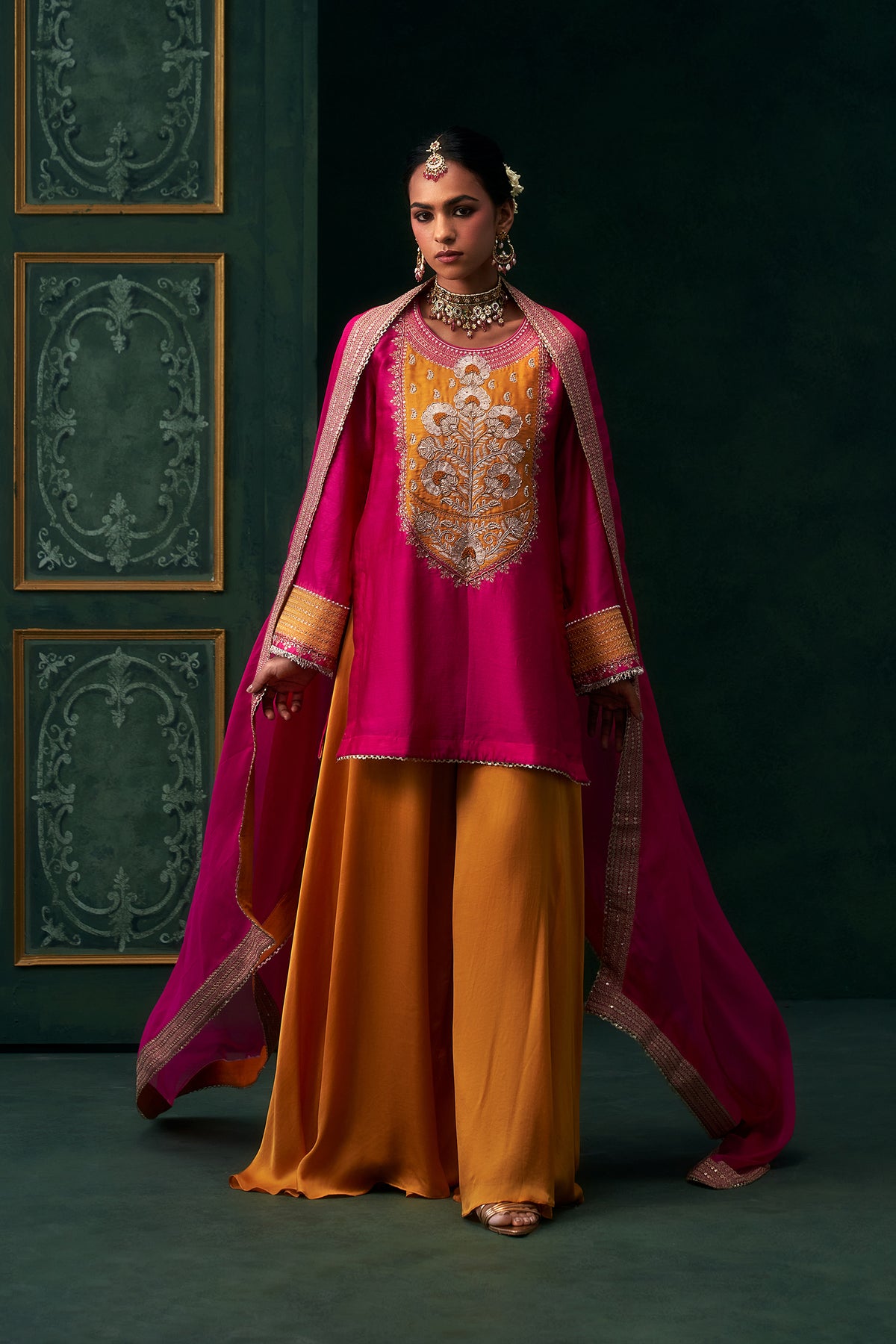 Aabira Chanderi Satin Embroidered Suit Set