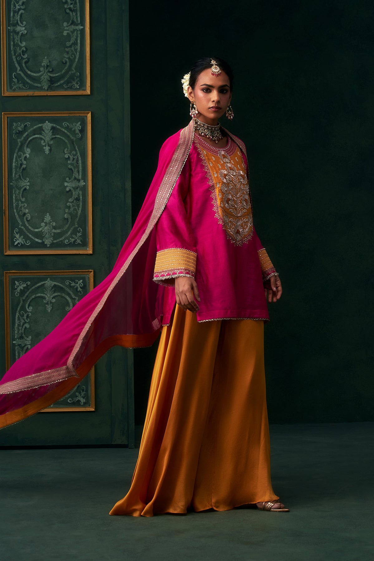 Aabira Chanderi Satin Embroidered Suit Set