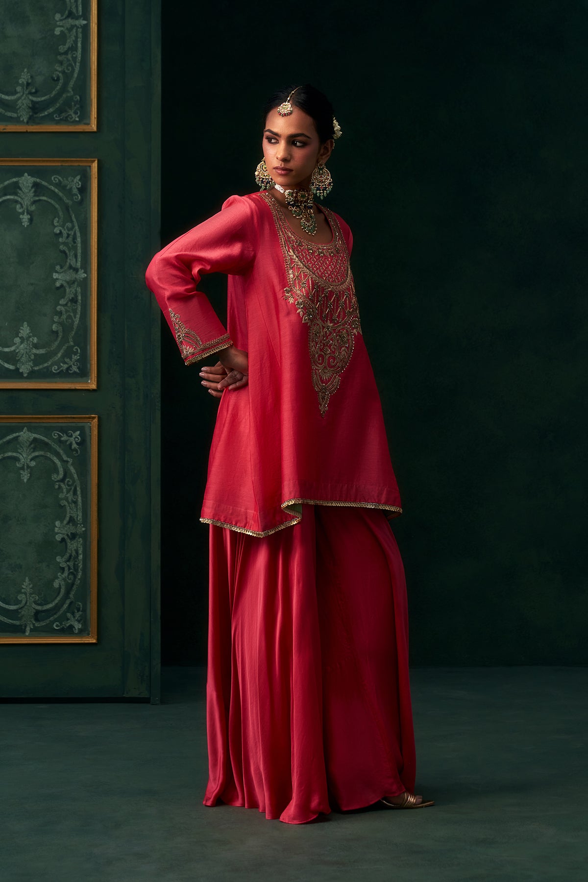 Liyana Chanderi Satin Embroidered Suit Set