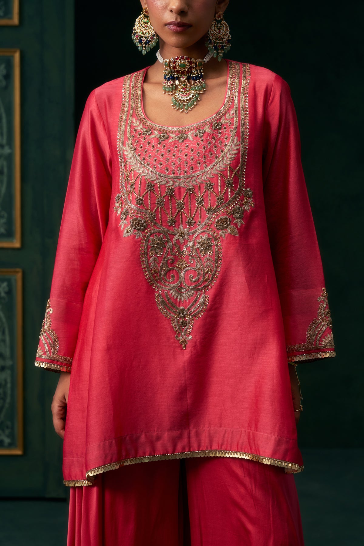 Liyana Chanderi Satin Embroidered Suit Set