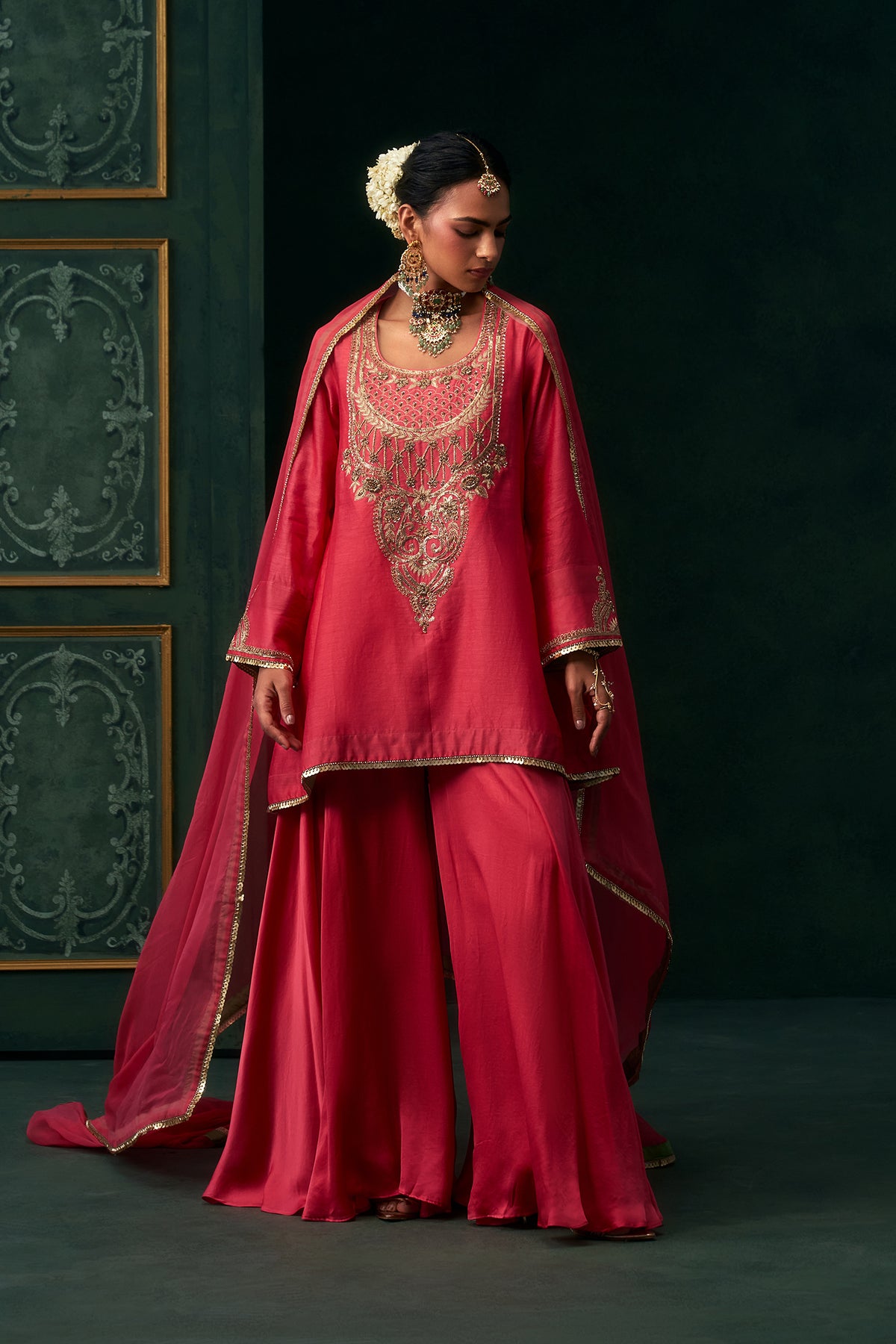 Liyana Chanderi Satin Embroidered Suit Set