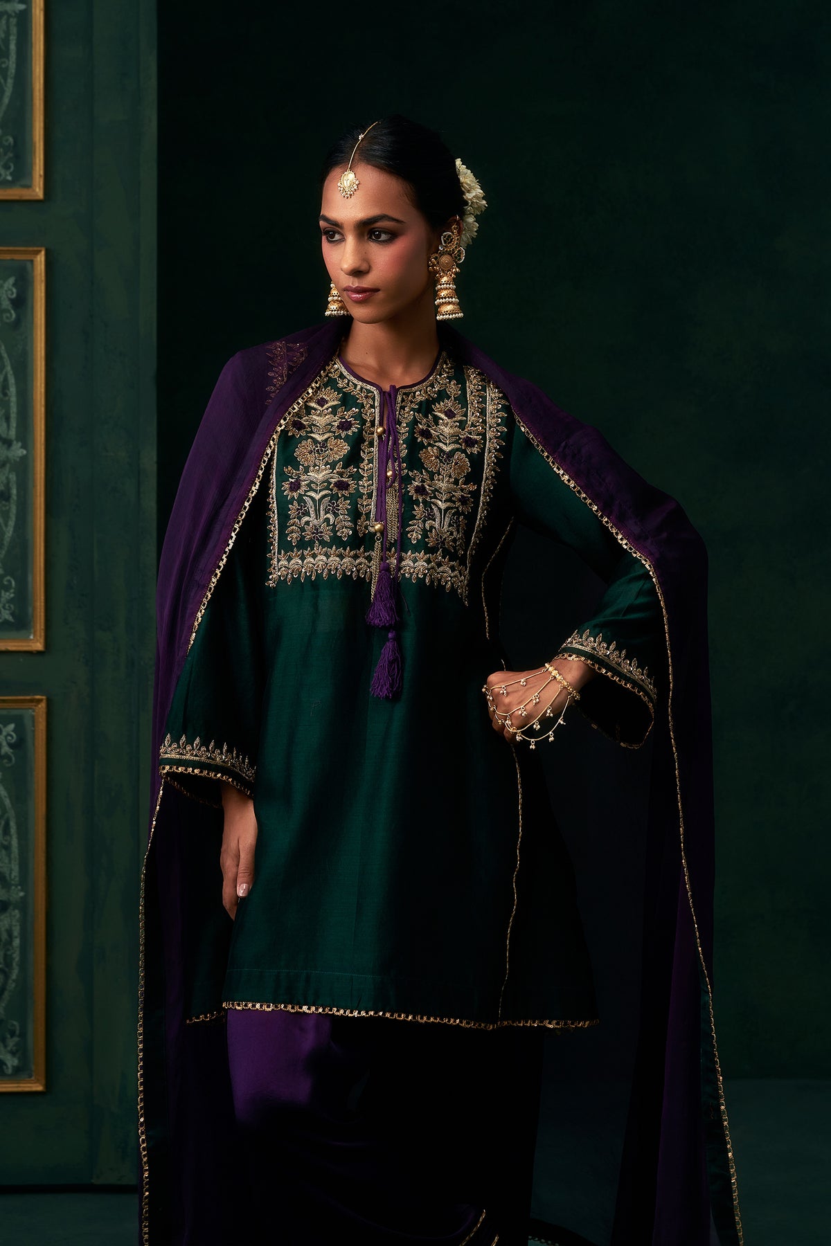Eshaal Chanderi Satin Embroidered Suit Set