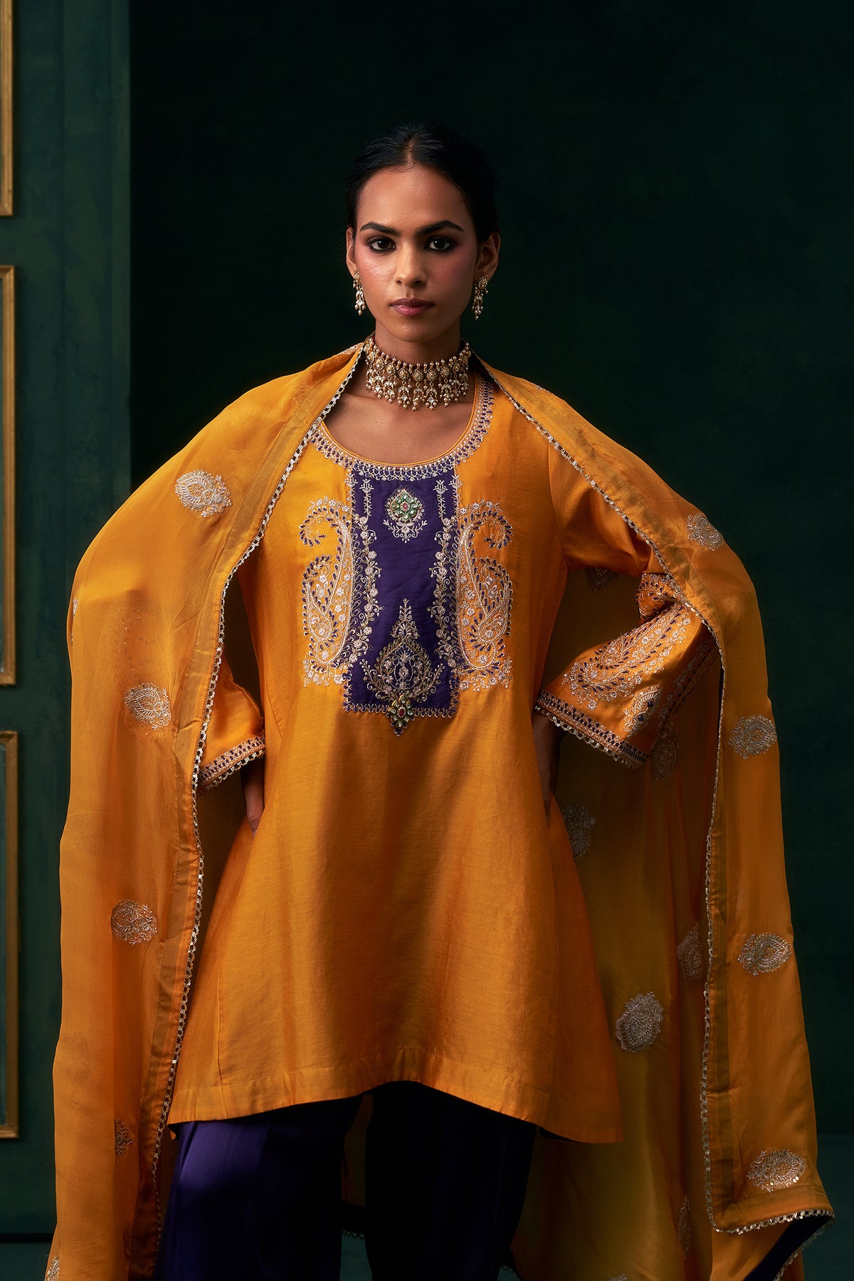 Mehrin Chanderi Satin Embroidered Suit Set