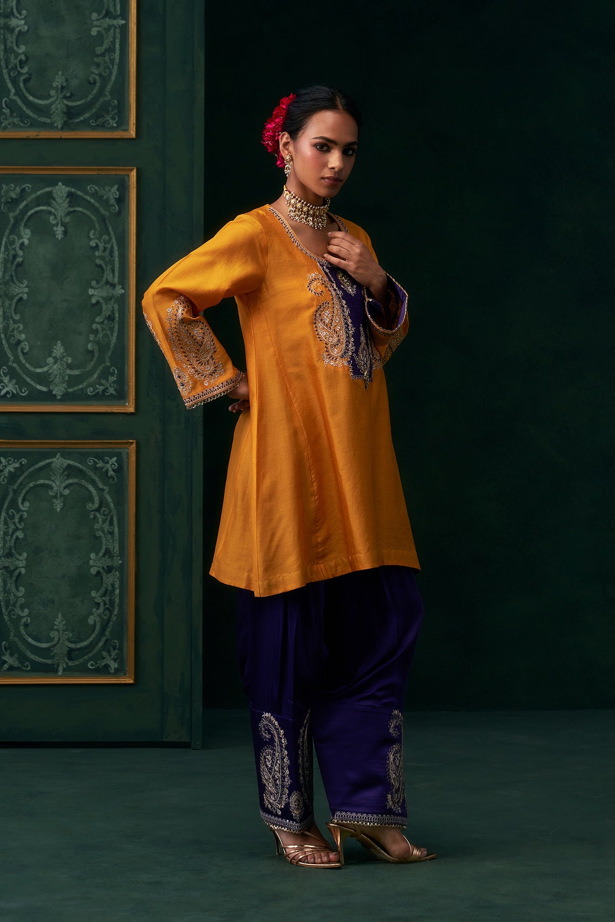 Mehrin Chanderi Satin Embroidered Suit Set