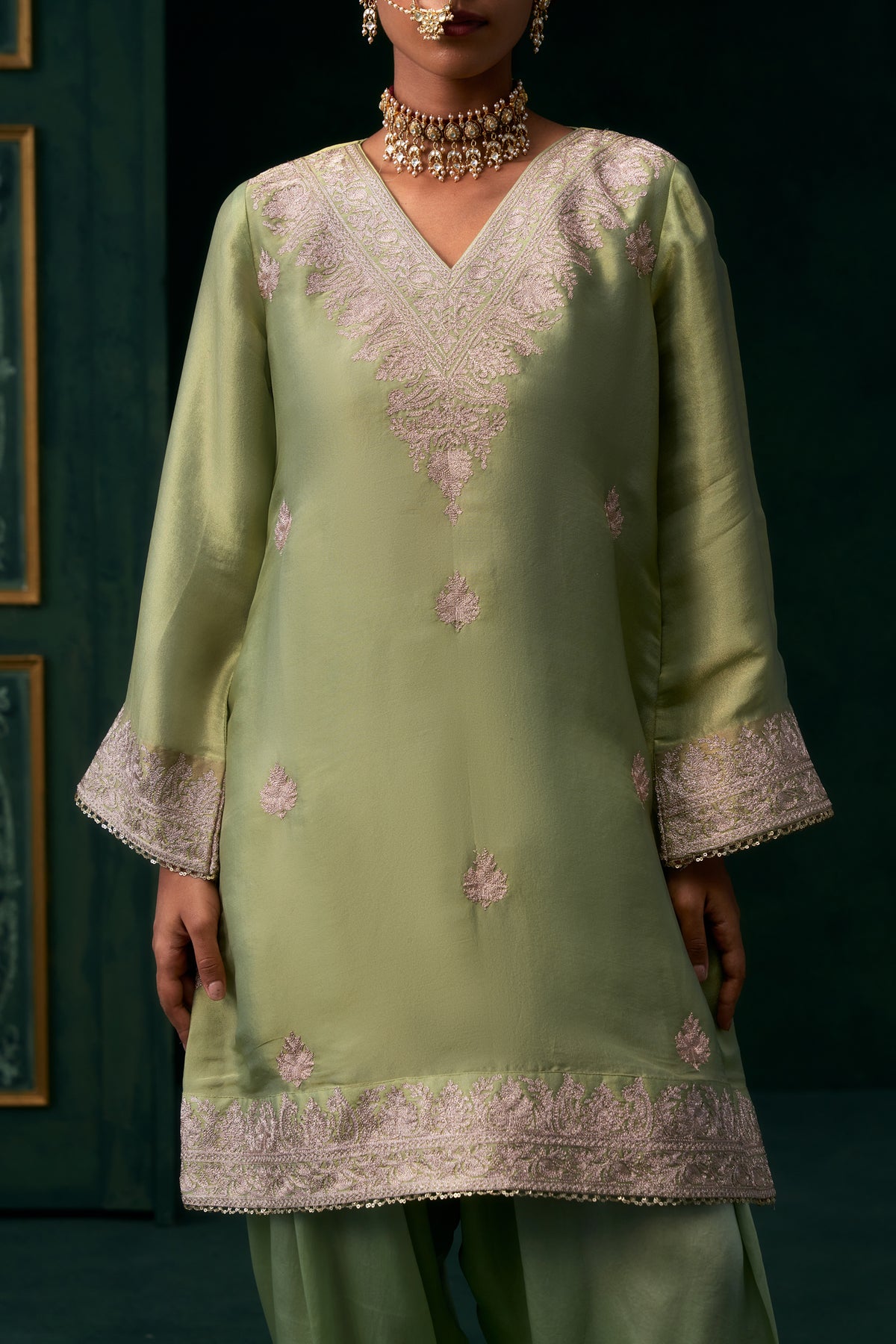 Saira Tissue Satin Embroidered Suit Set