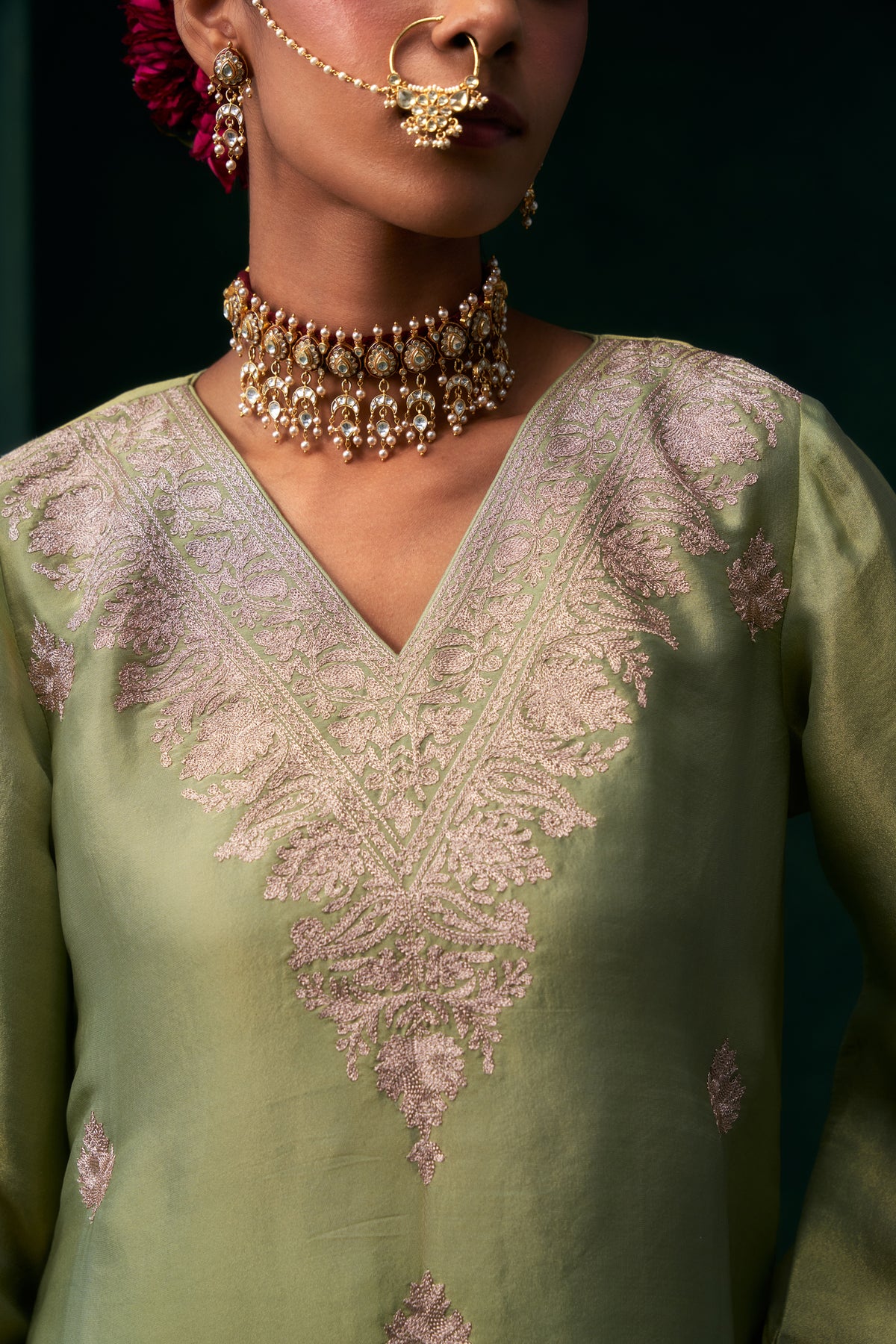 Saira Tissue Satin Embroidered Suit Set