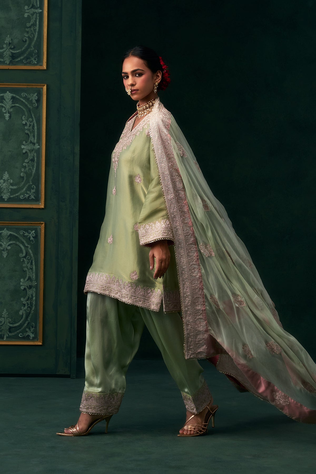 Saira Tissue Satin Embroidered Suit Set