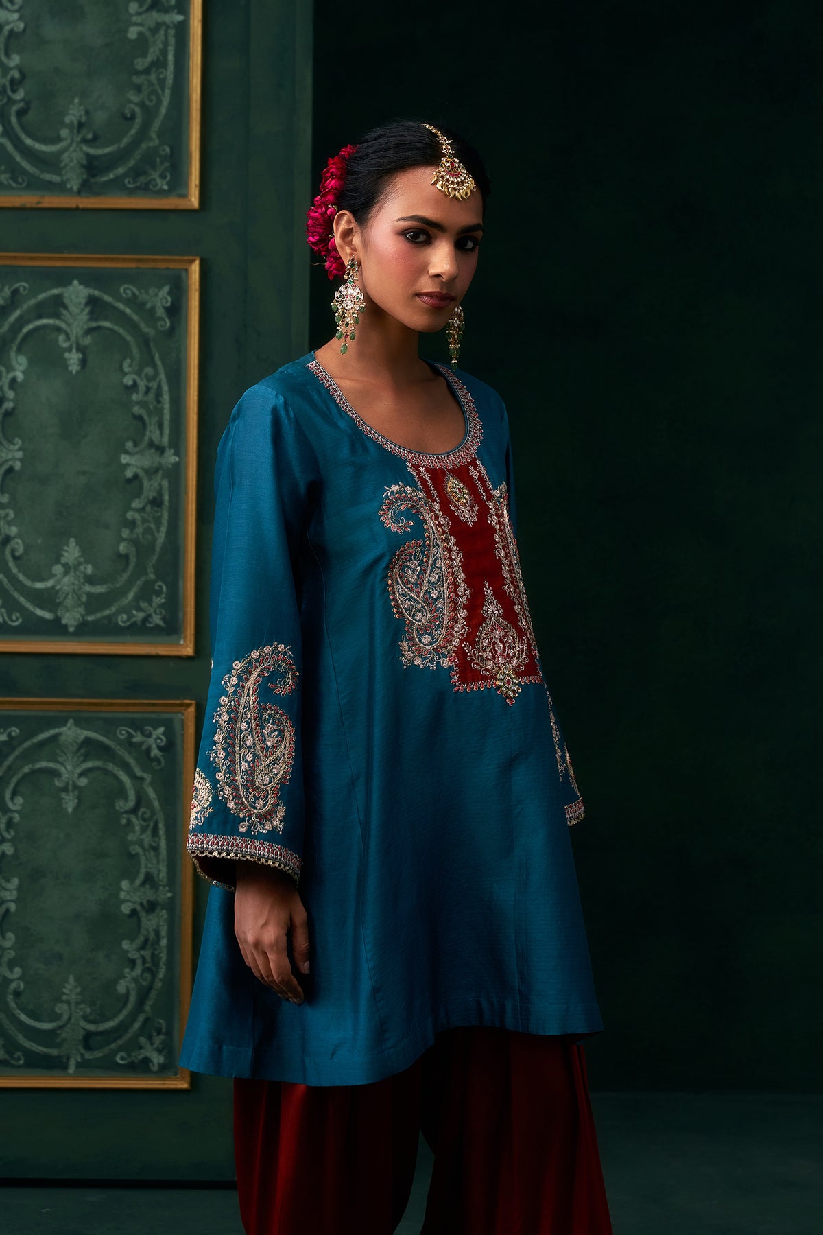 Amani Chanderi Satin Embroidered Suit Set