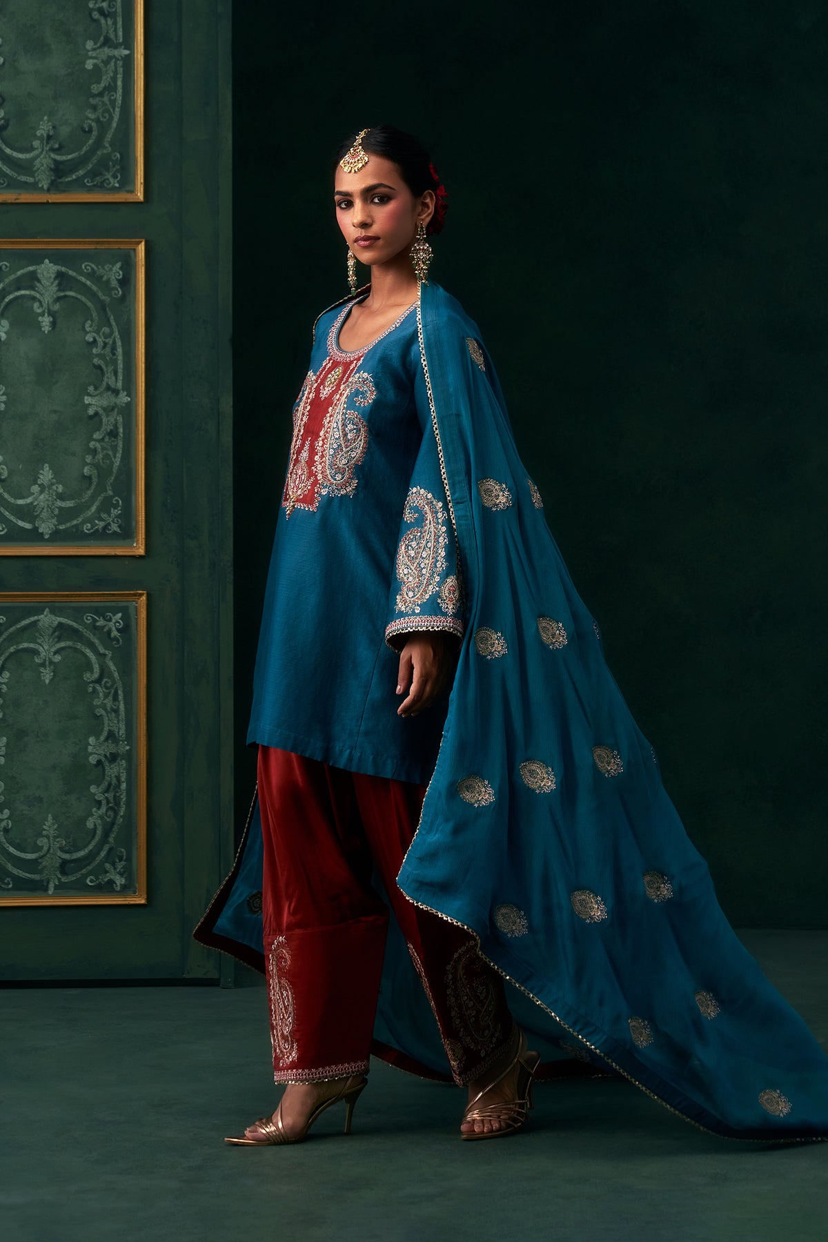 Amani Chanderi Satin Embroidered Suit Set