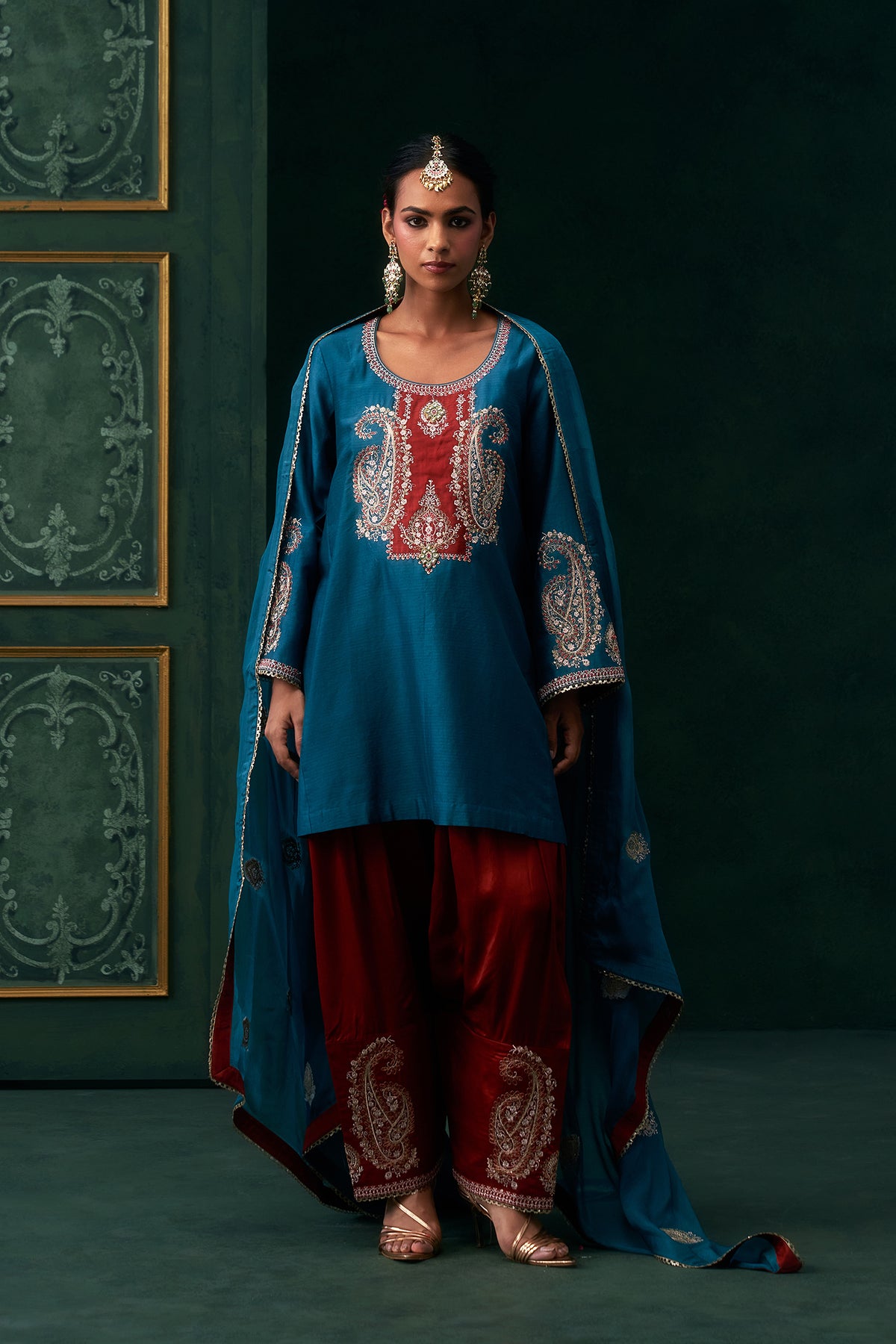 Amani Chanderi Satin Embroidered Suit Set