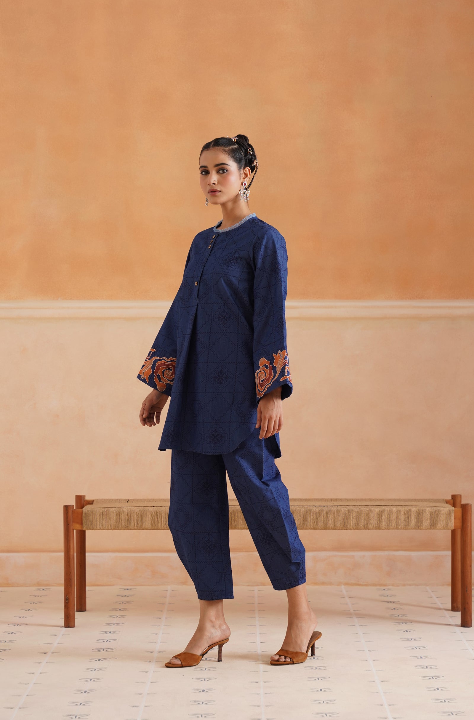 Sarah Cotton Denim Embroidered Matching Set With Barrel Pants - Neetika Chopra