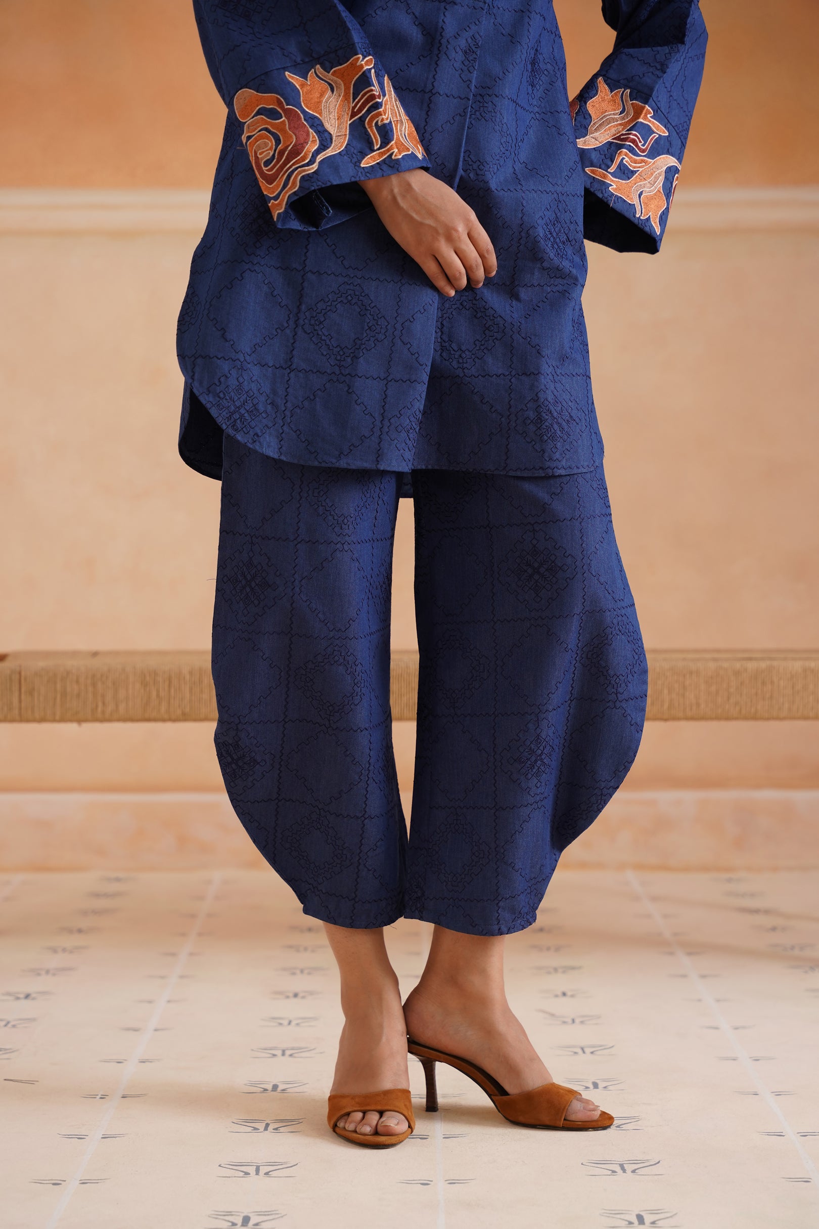 Sarah Cotton Denim Embroidered Matching Set With Barrel Pants - Neetika Chopra