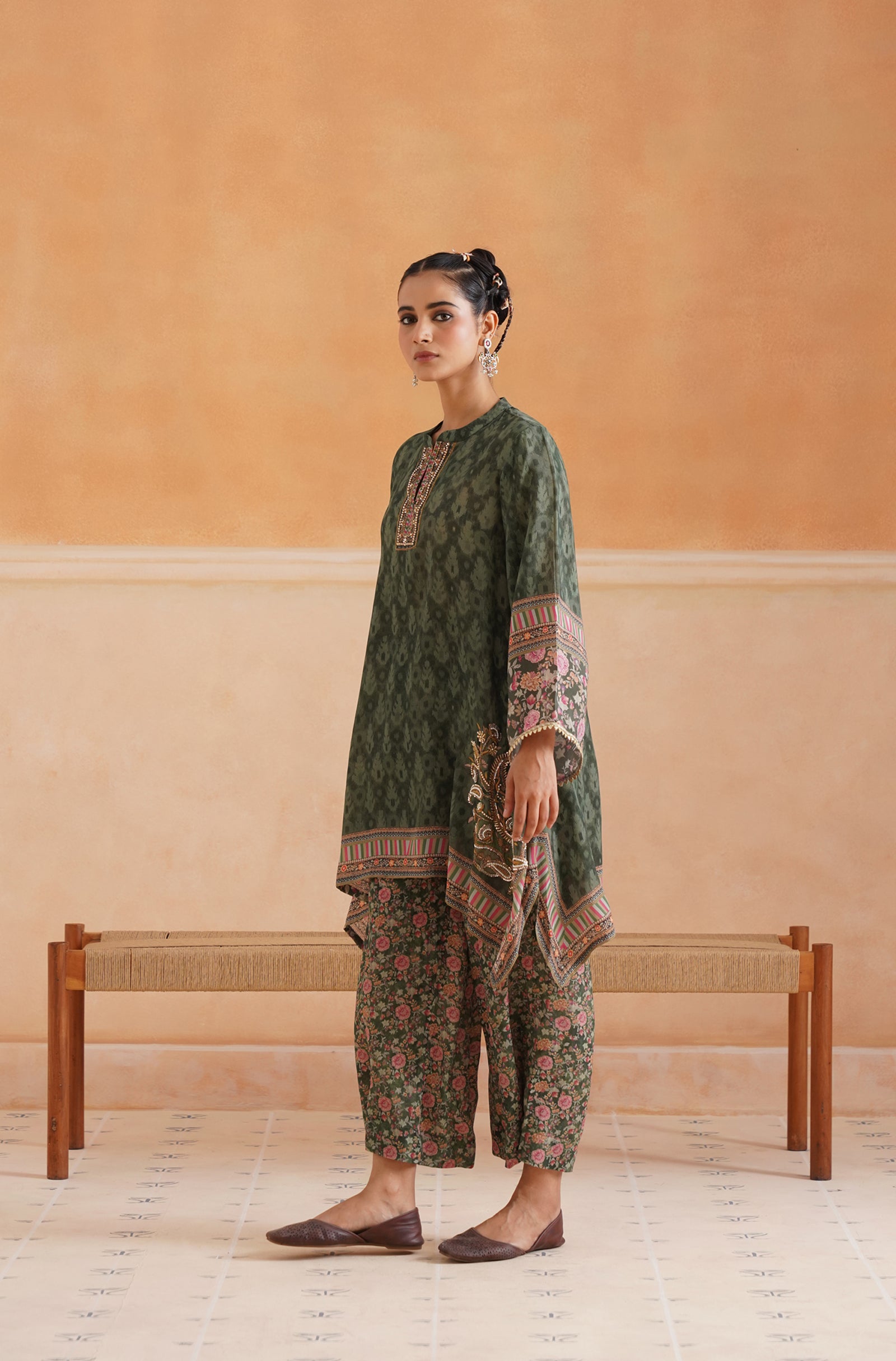 Nerra Printed Crepe Hand Embroidered Matching Set - Neetika Chopra