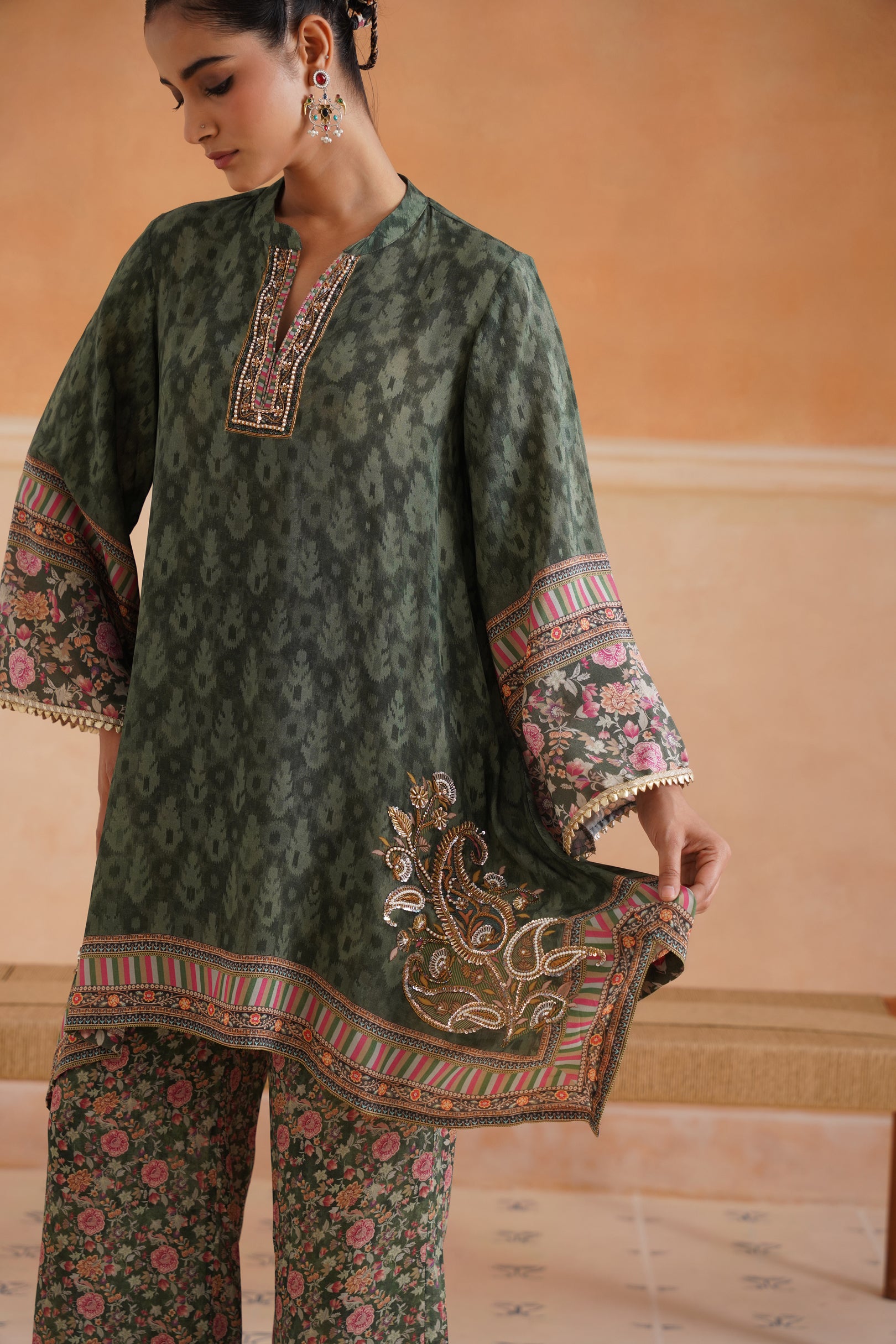 Nerra Printed Crepe Hand Embroidered Matching Set - Neetika Chopra