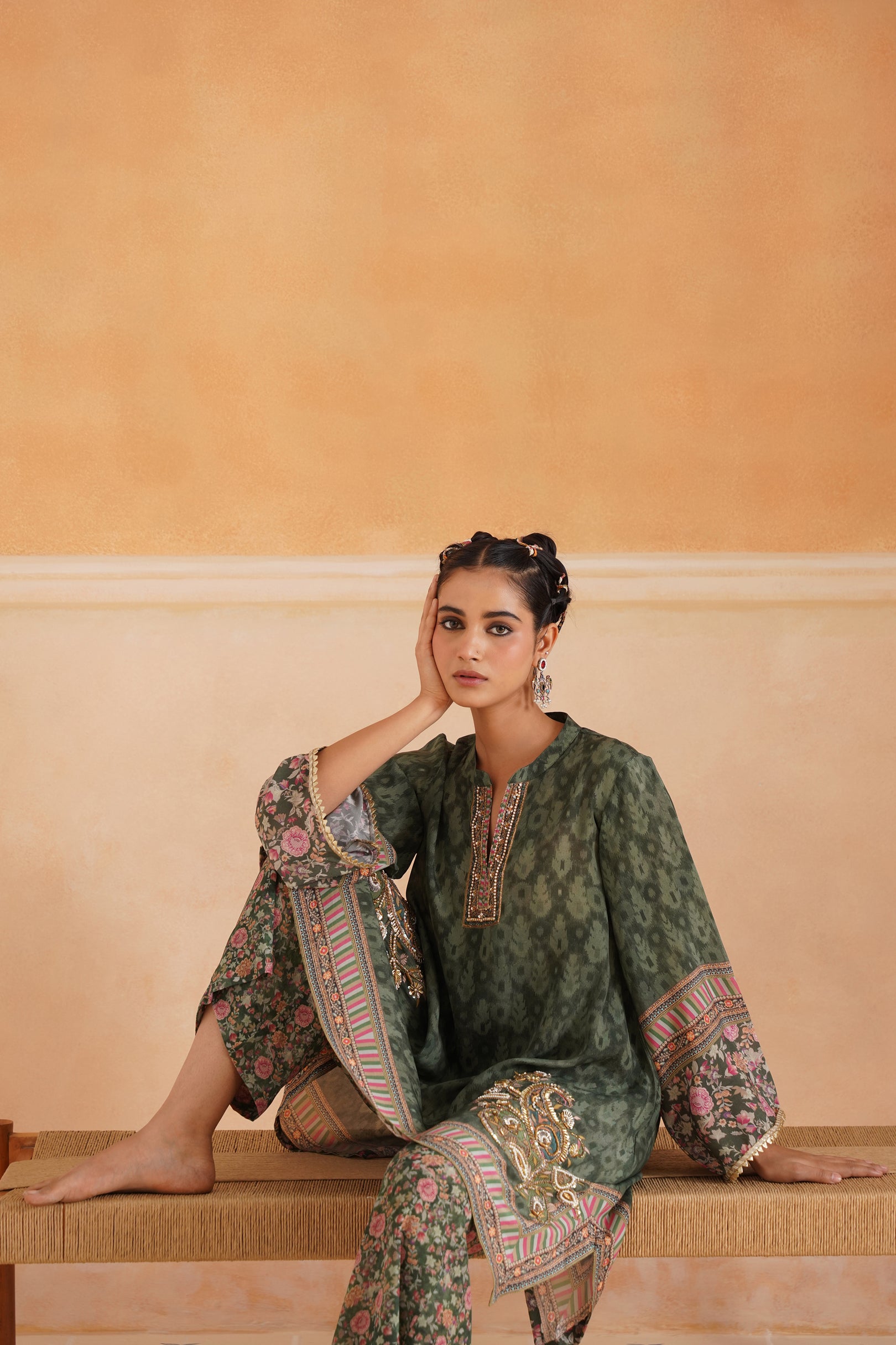 Nerra Printed Crepe Hand Embroidered Matching Set - Neetika Chopra