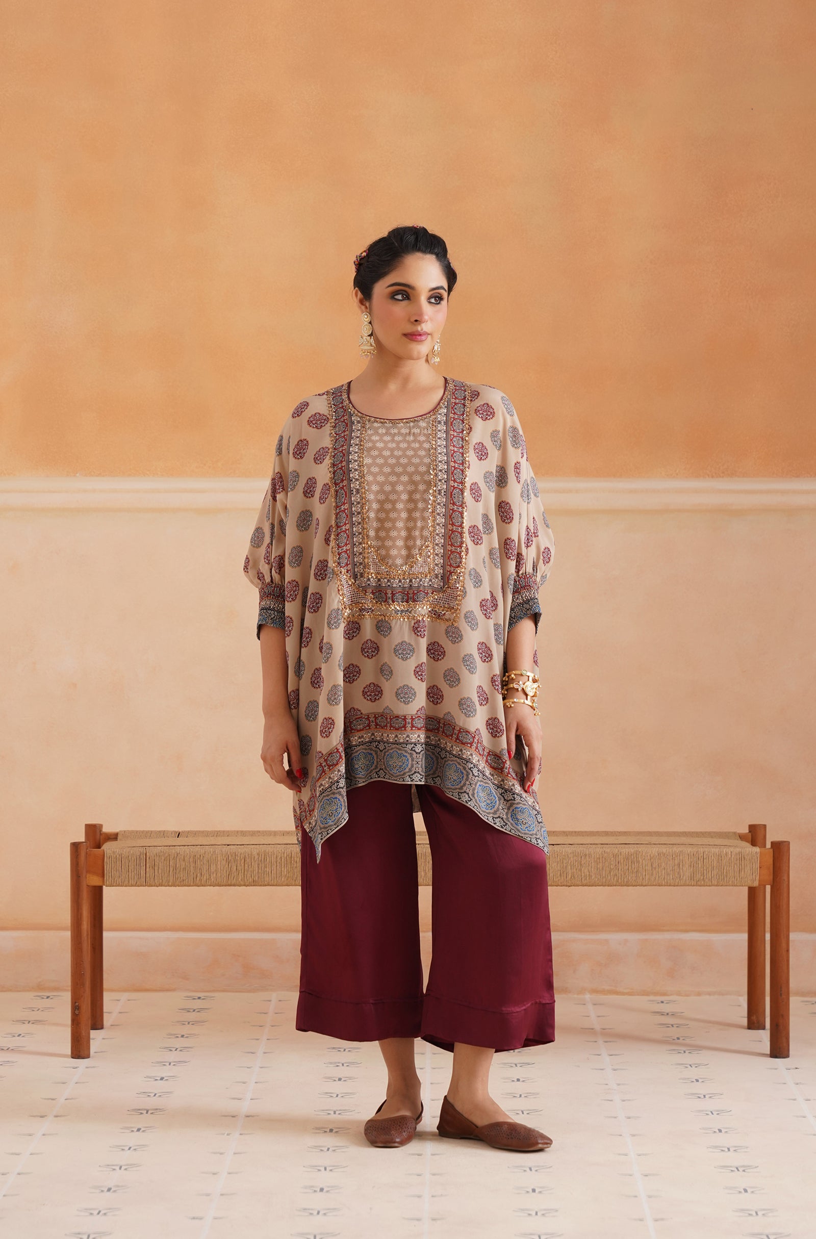 Saya Printed Crepe Hand Embroidered Matching Set - Neetika Chopra