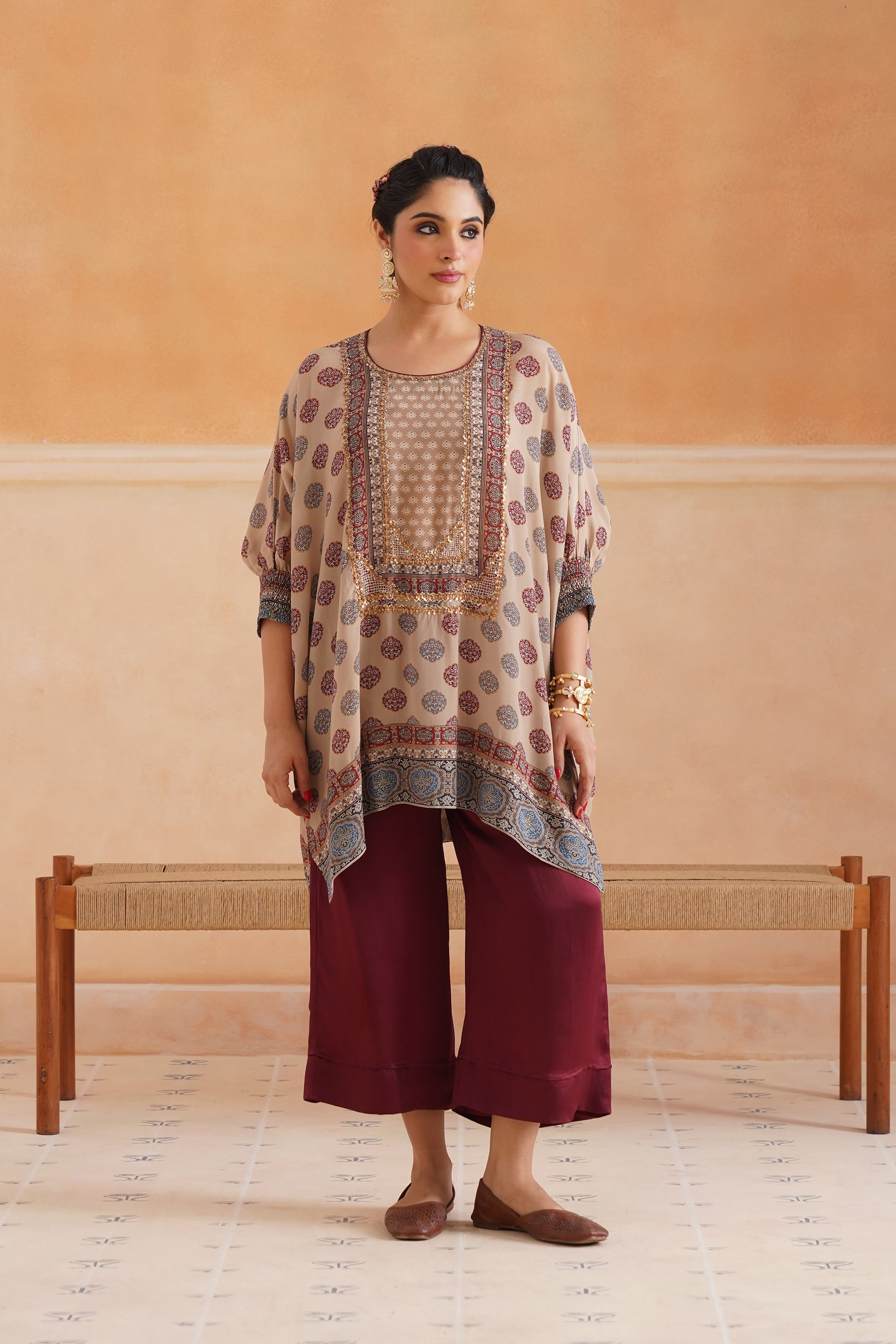 Saya Printed Crepe Hand Embroidered Matching Set - Neetika Chopra