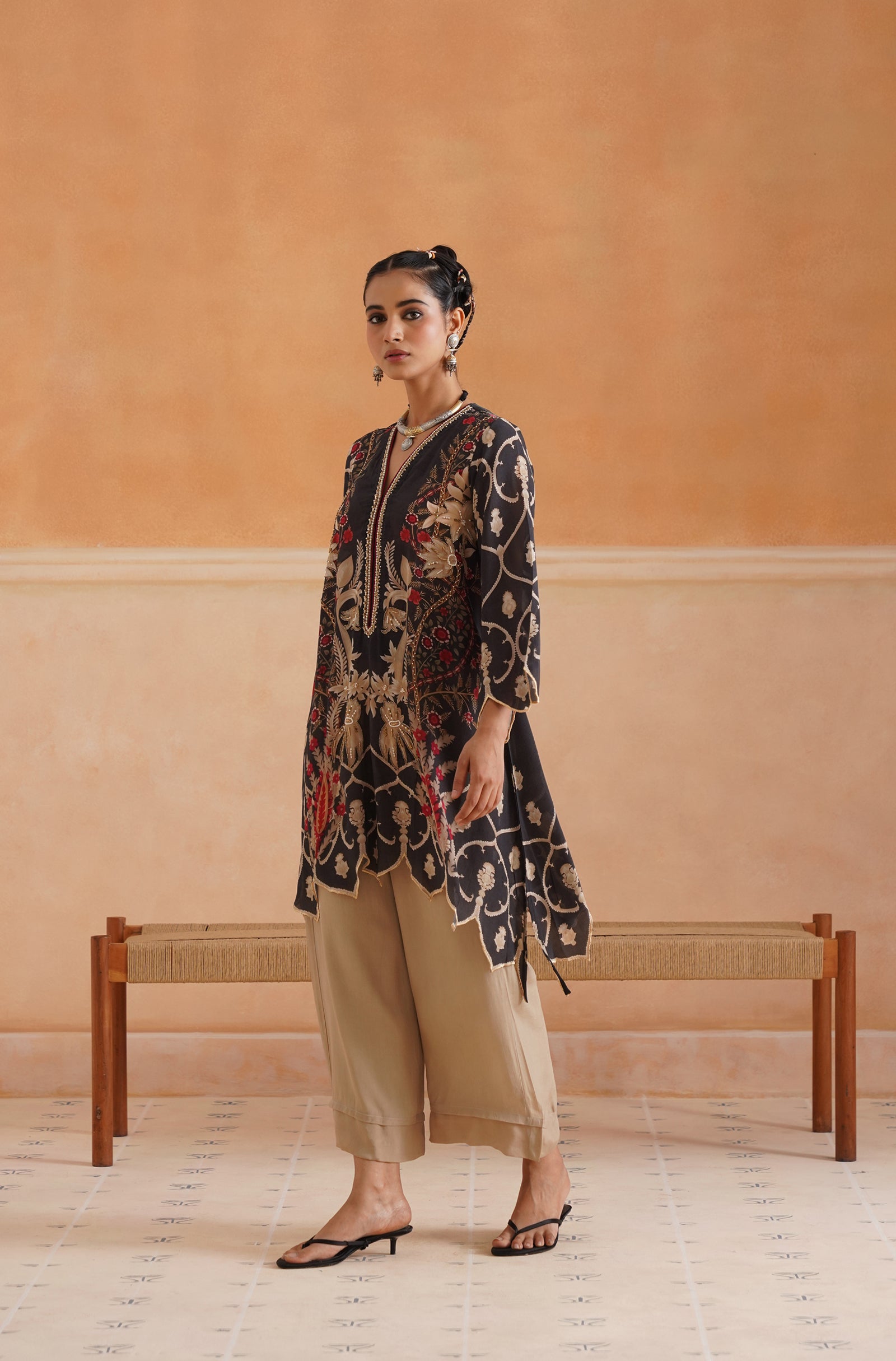 Lajja Printed Crepe Hand Embroidered Matching Set - Neetika Chopra