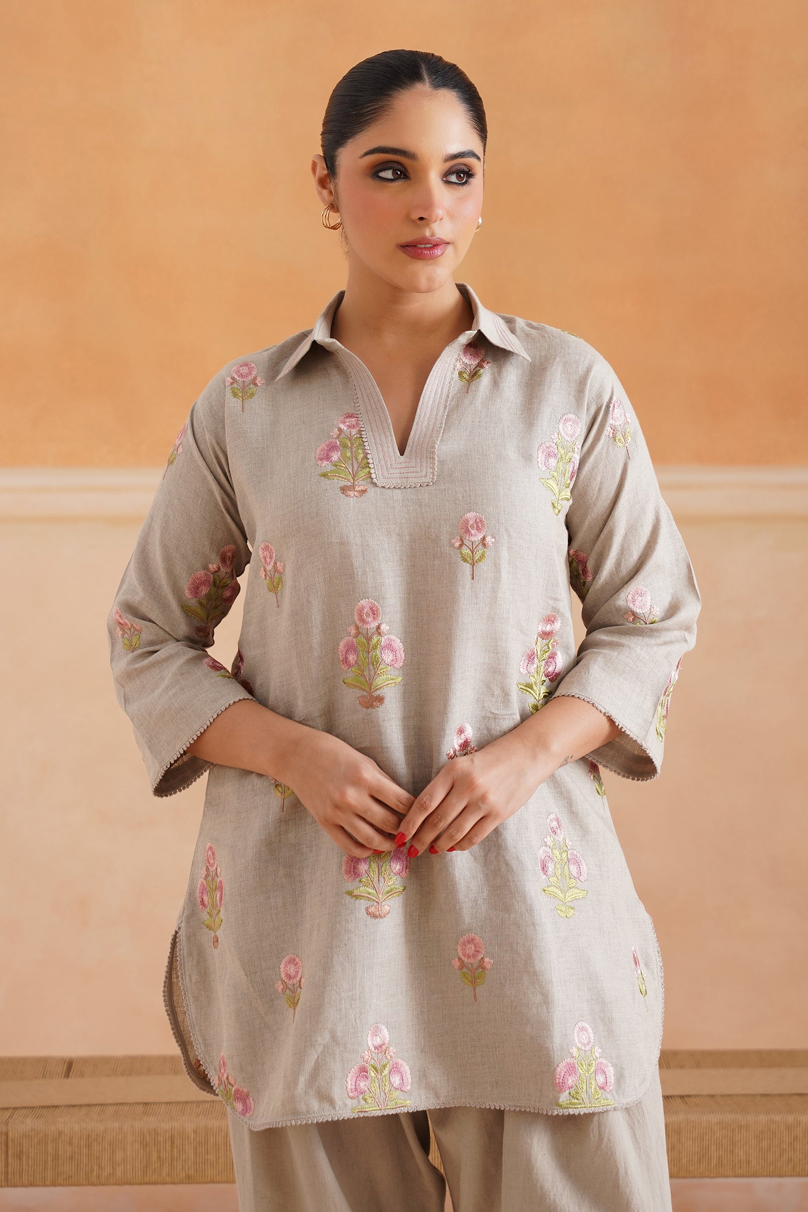 Fleur Pure Linen Embroidered Matching Set - Neetika Chopra