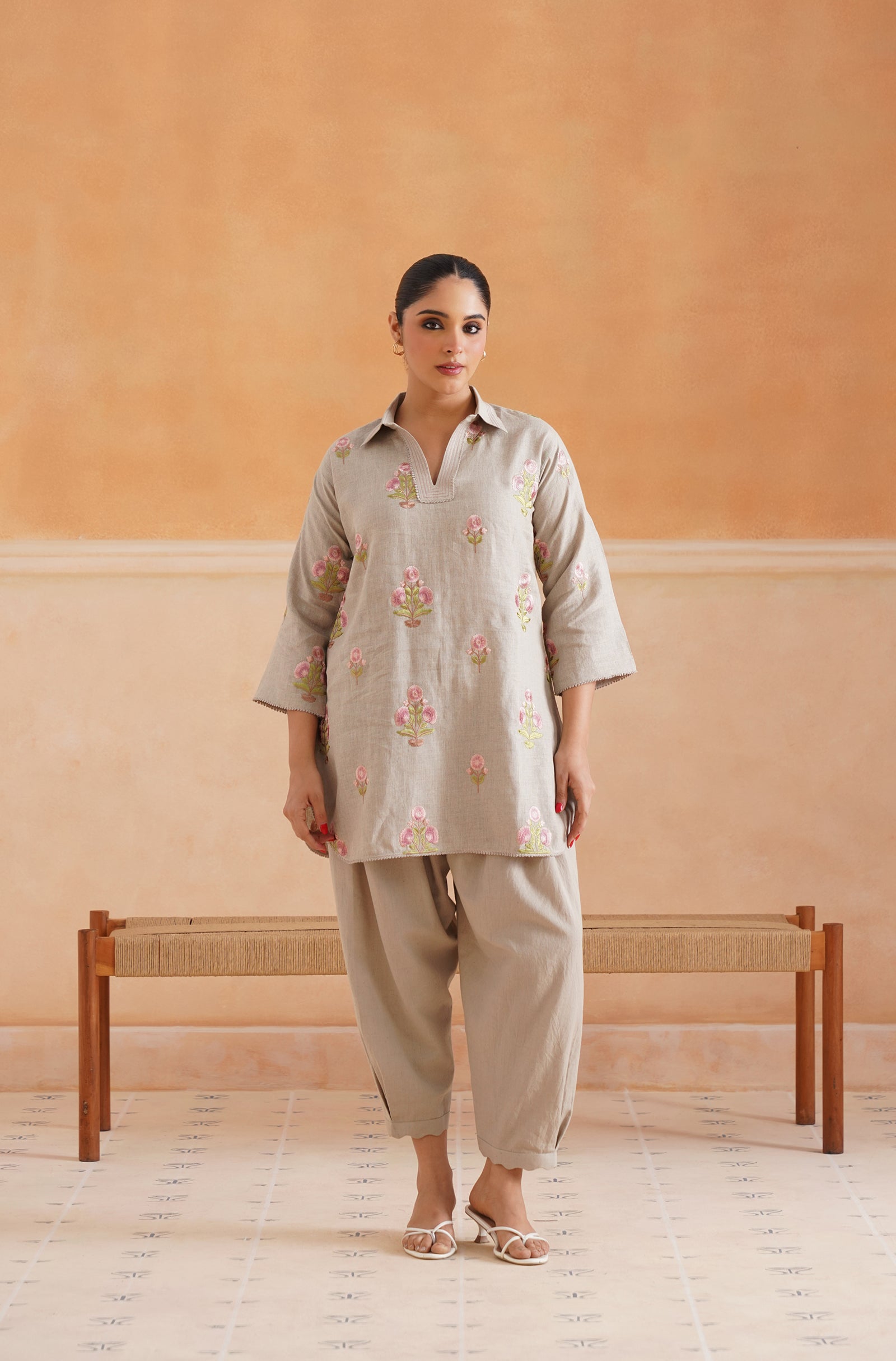 Fleur Pure Linen Embroidered Matching Set - Neetika Chopra