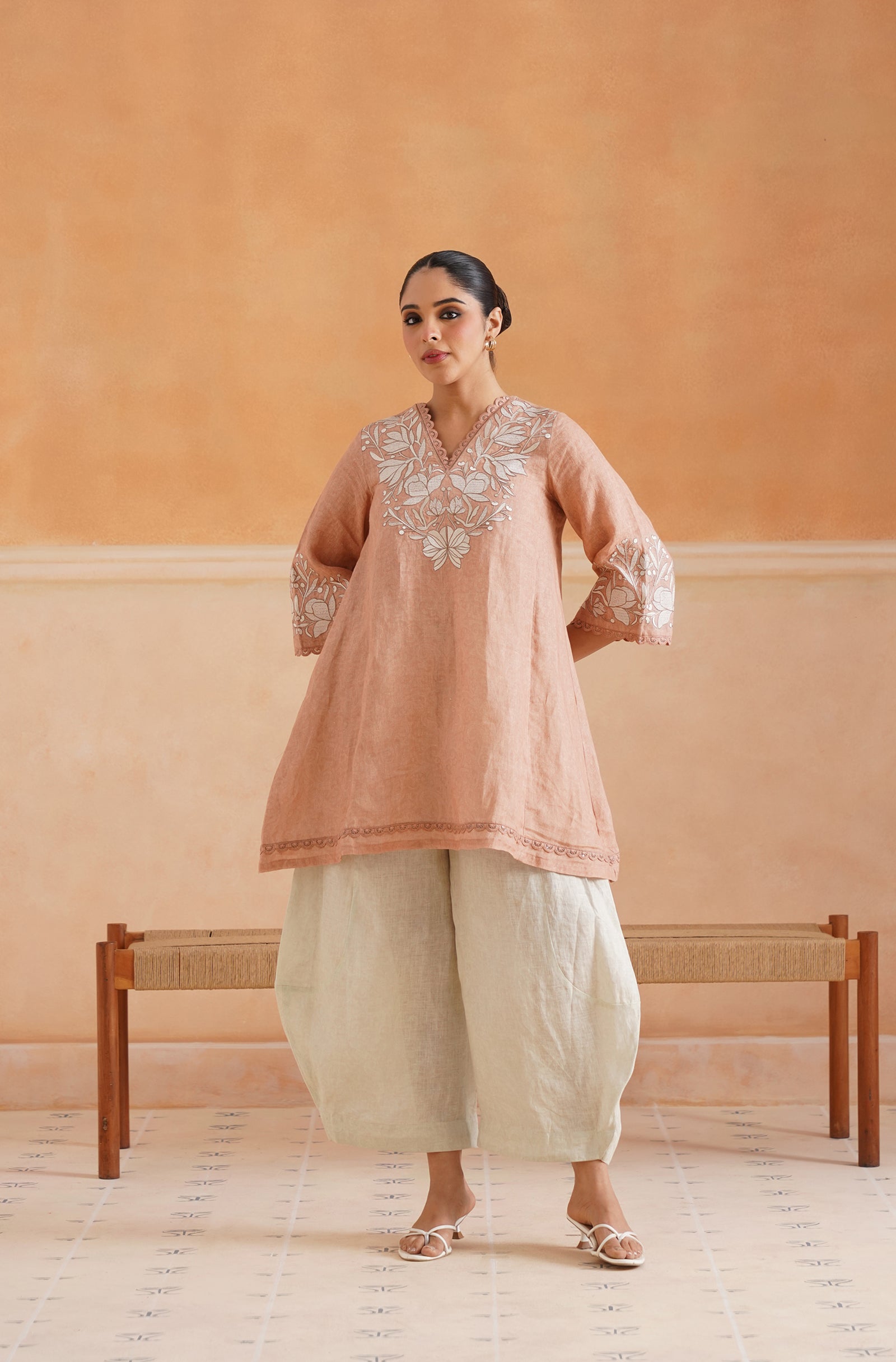 Tessa Pure Linen Embroidered Matching Set - Neetika Chopra