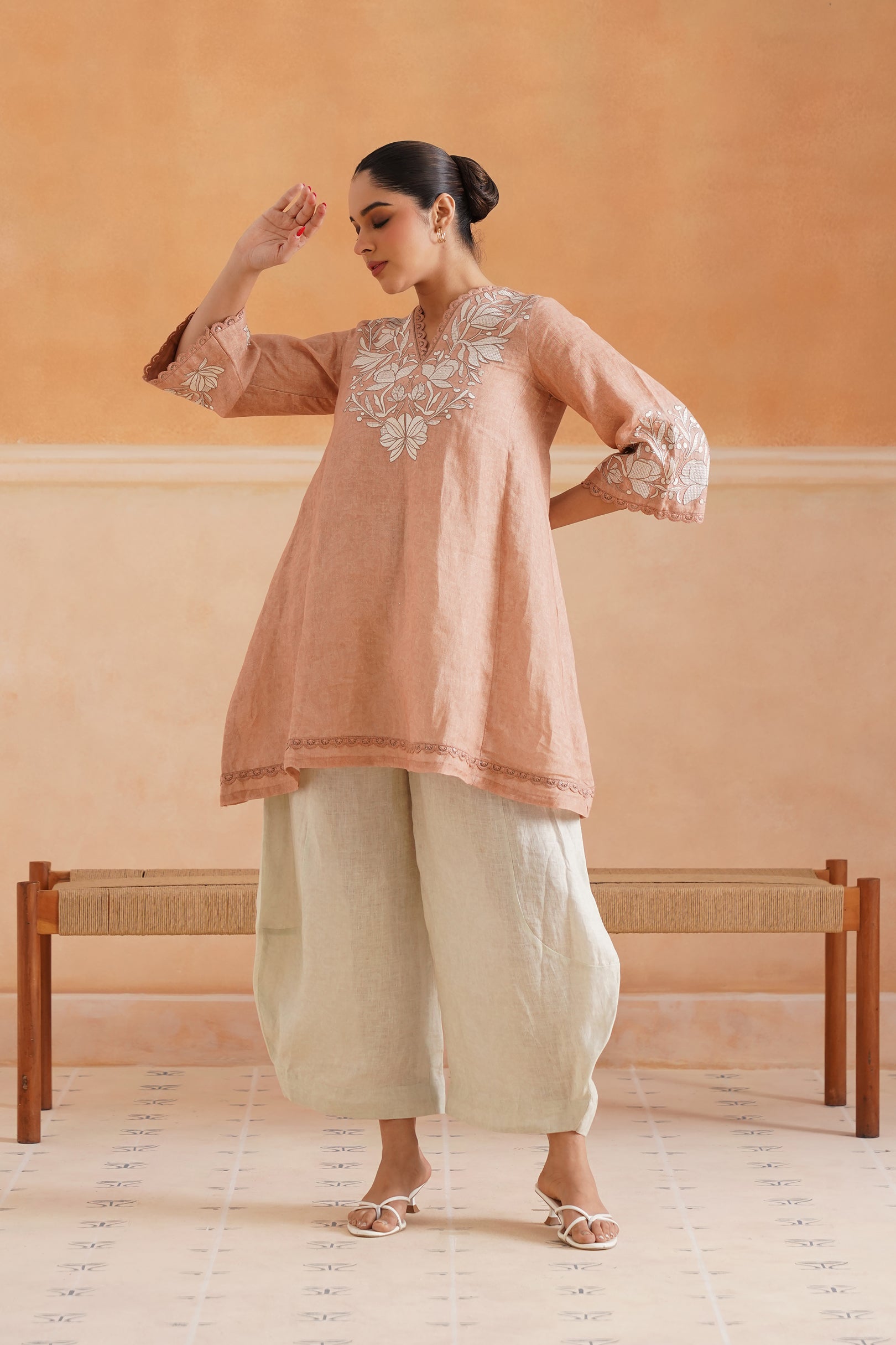 Tessa Pure Linen Embroidered Matching Set - Neetika Chopra