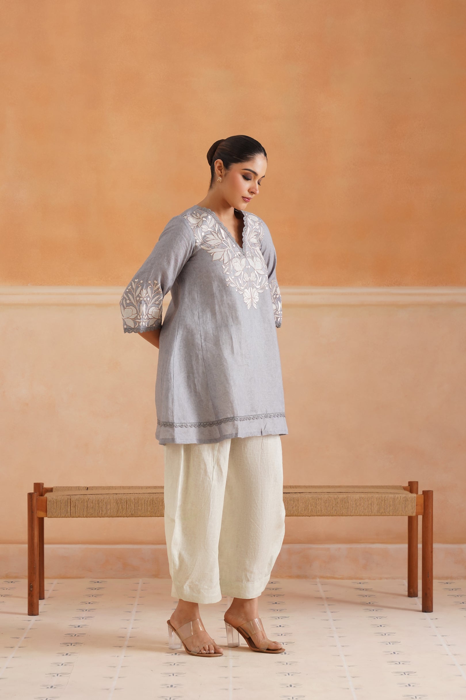Faye Pure Linen Embroidered Matching Set - Neetika Chopra