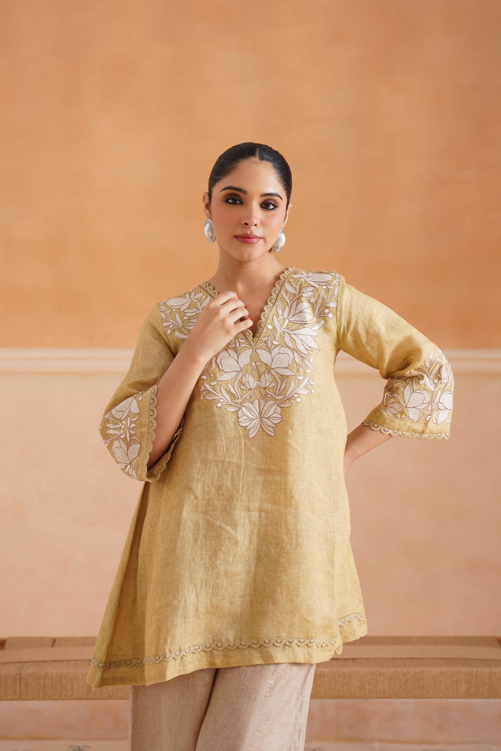 Luna Pure Linen Embroidered Matching Set - Neetika Chopra