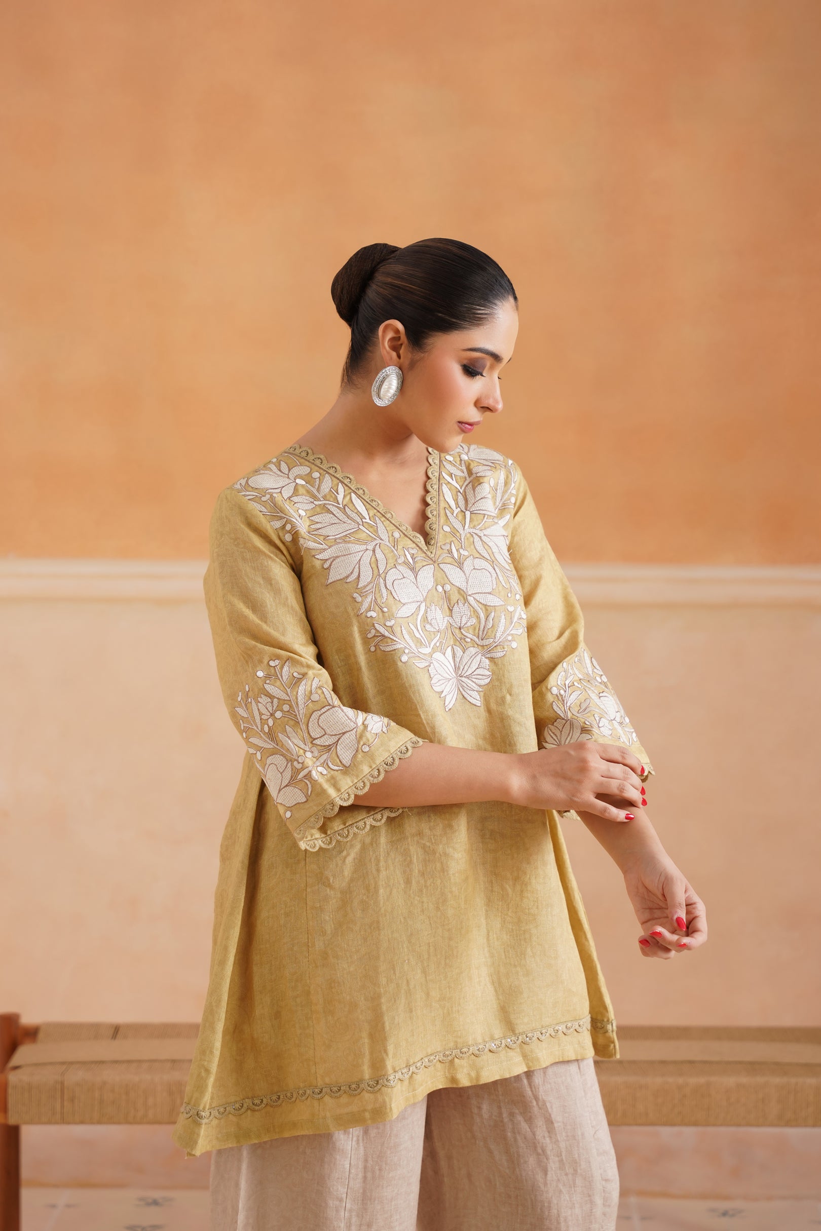 Luna Pure Linen Embroidered Matching Set - Neetika Chopra
