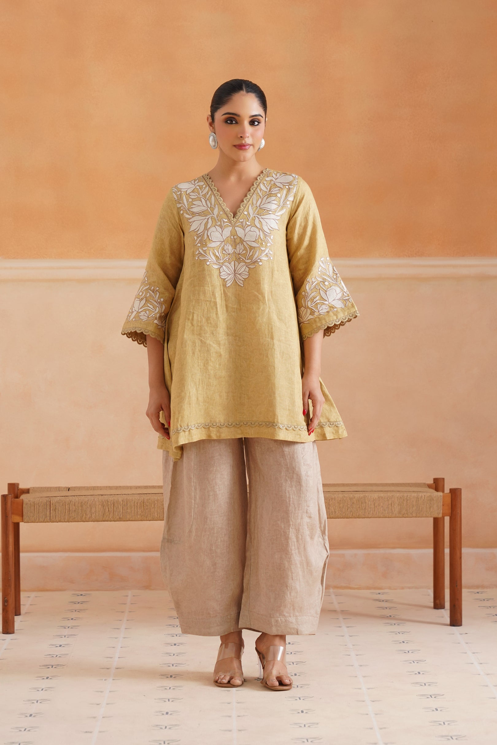 Luna Pure Linen Embroidered Matching Set - Neetika Chopra