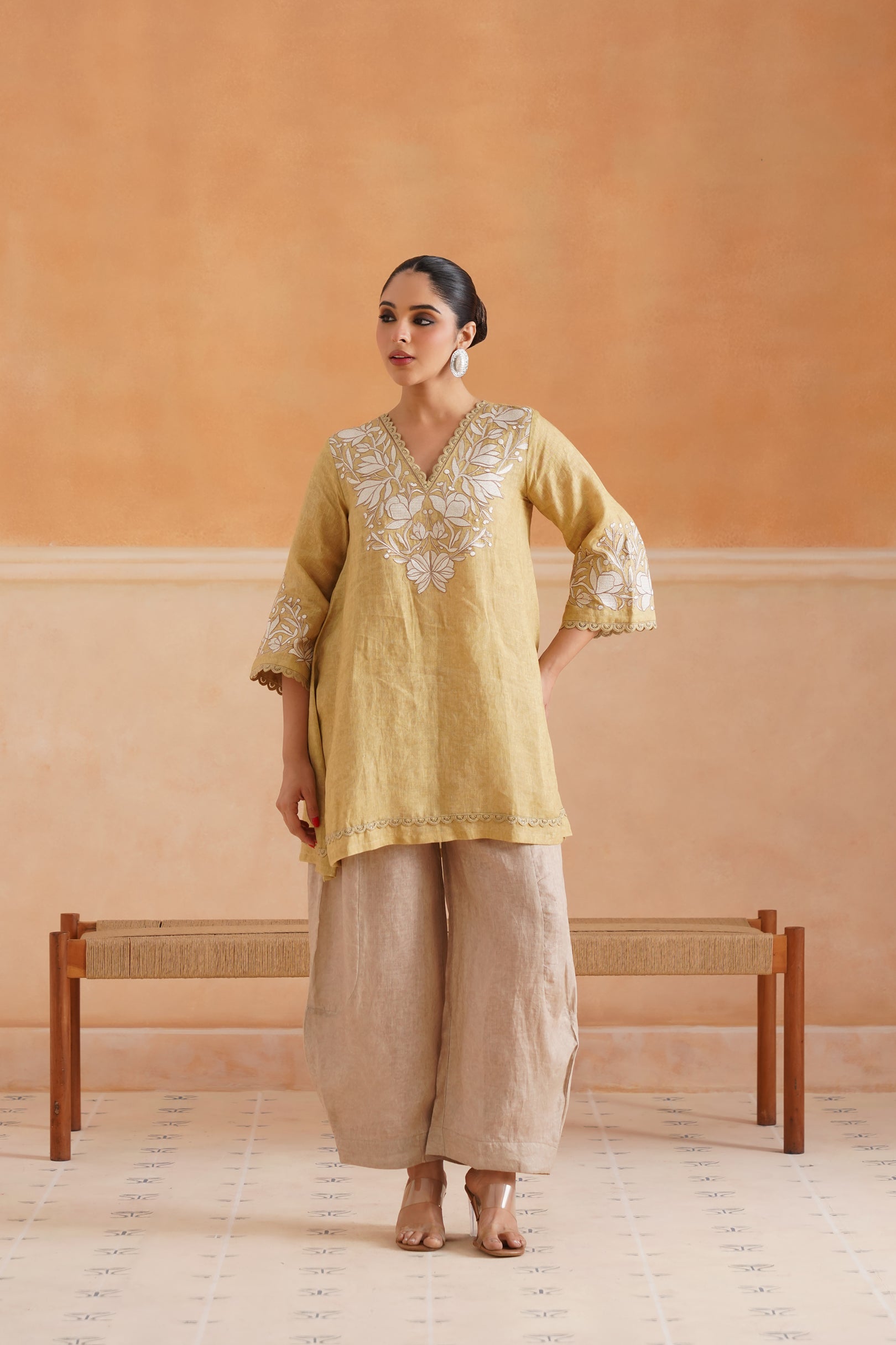 Luna Pure Linen Embroidered Matching Set - Neetika Chopra