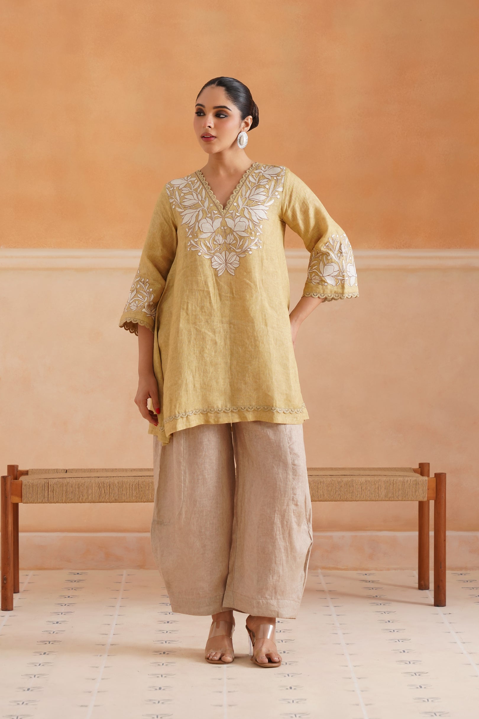 Luna Pure Linen Embroidered Matching Set - Neetika Chopra
