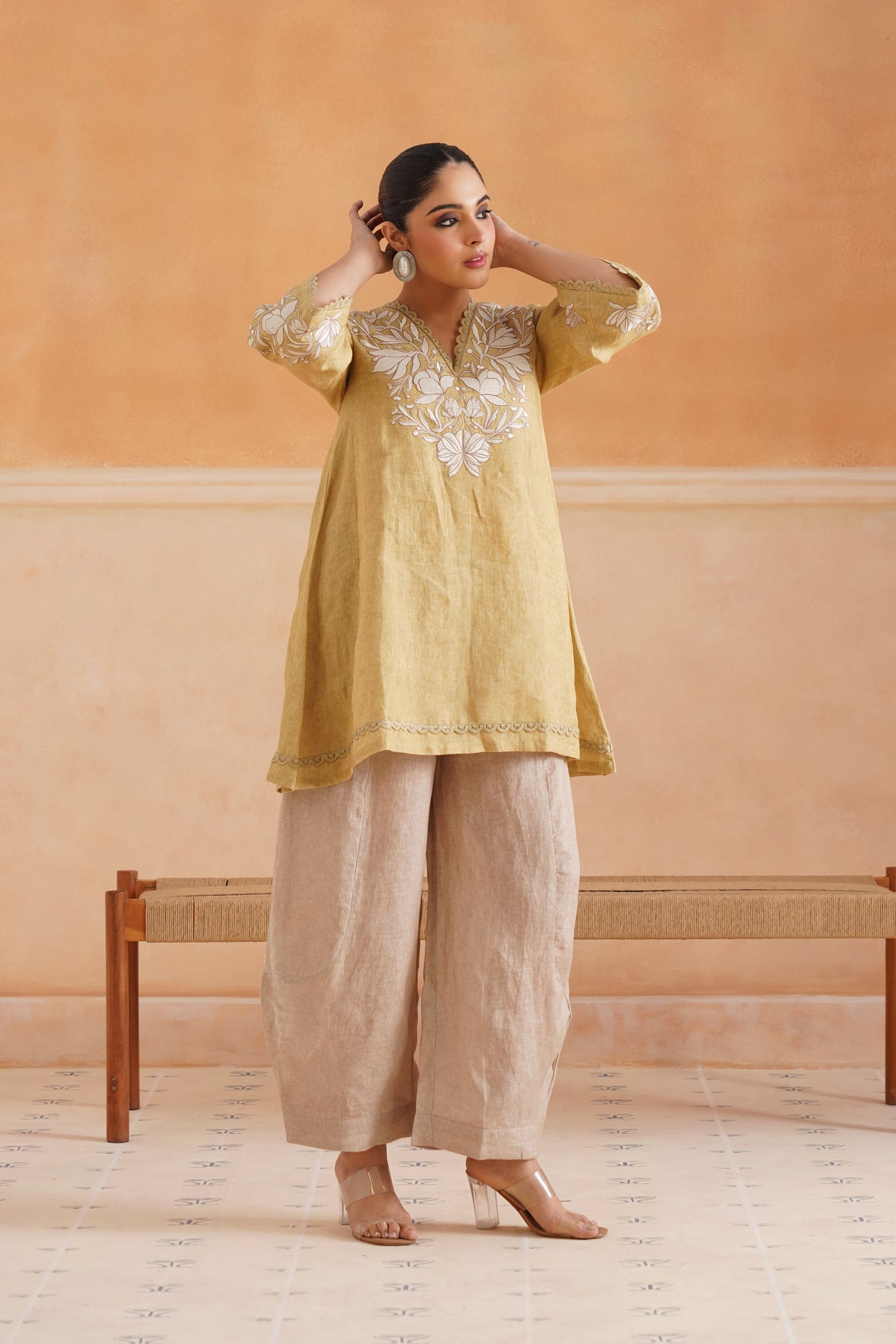 Luna Pure Linen Embroidered Matching Set - Neetika Chopra