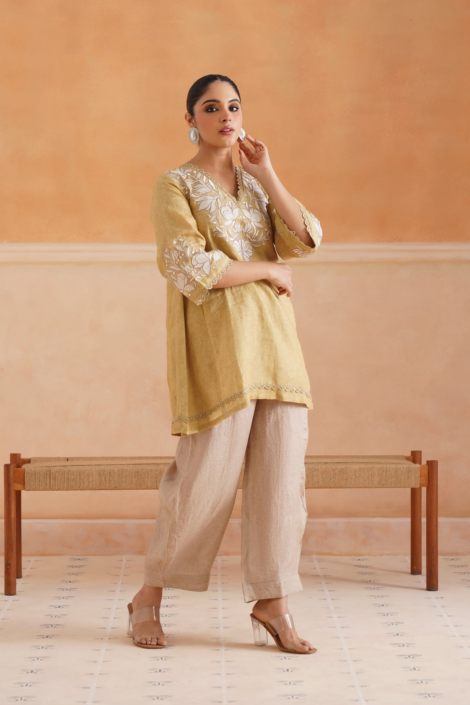Luna Pure Linen Embroidered Matching Set - Neetika Chopra