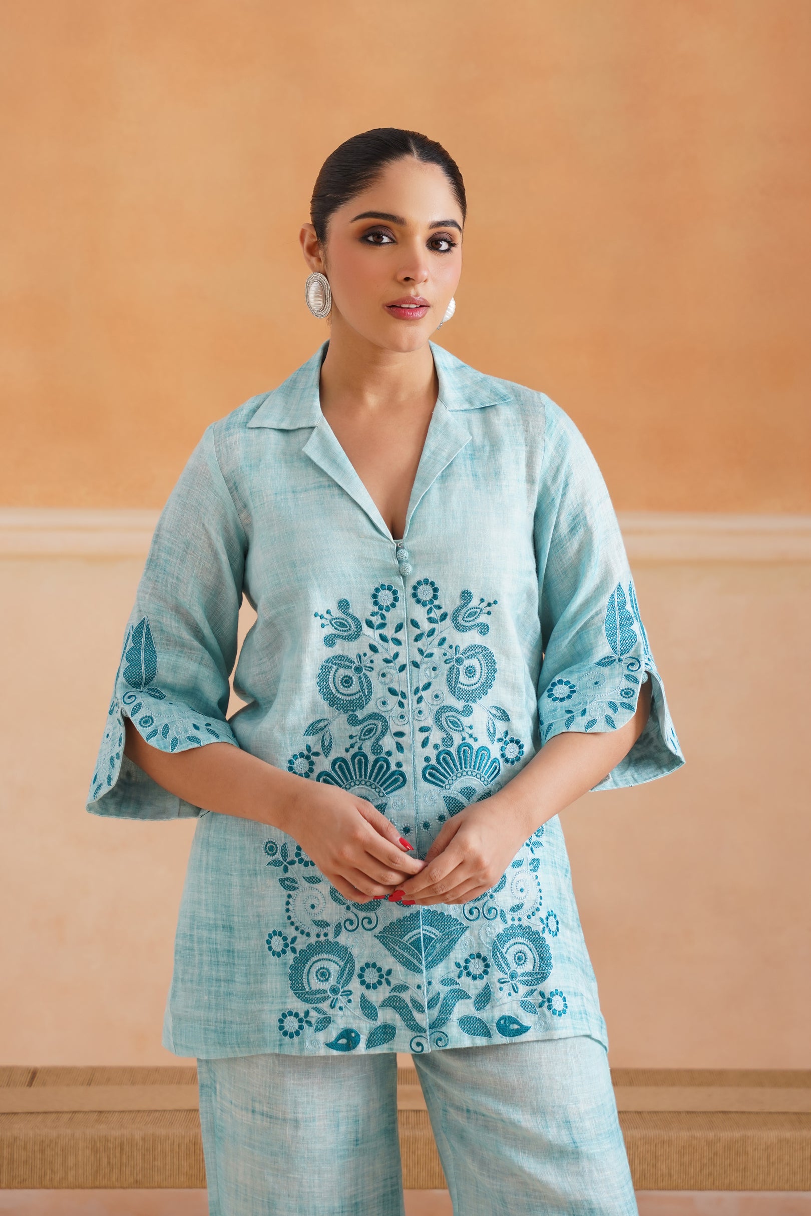 Aya Pure Linen Embroidered Matching Set - Neetika Chopra