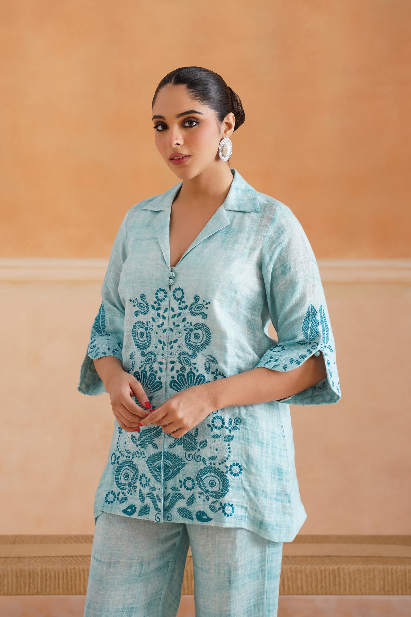 Aya Pure Linen Embroidered Matching Set - Neetika Chopra