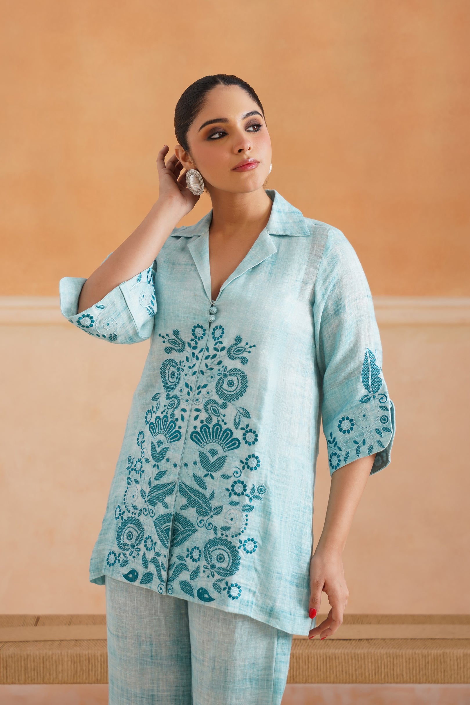 Aya Pure Linen Embroidered Matching Set - Neetika Chopra