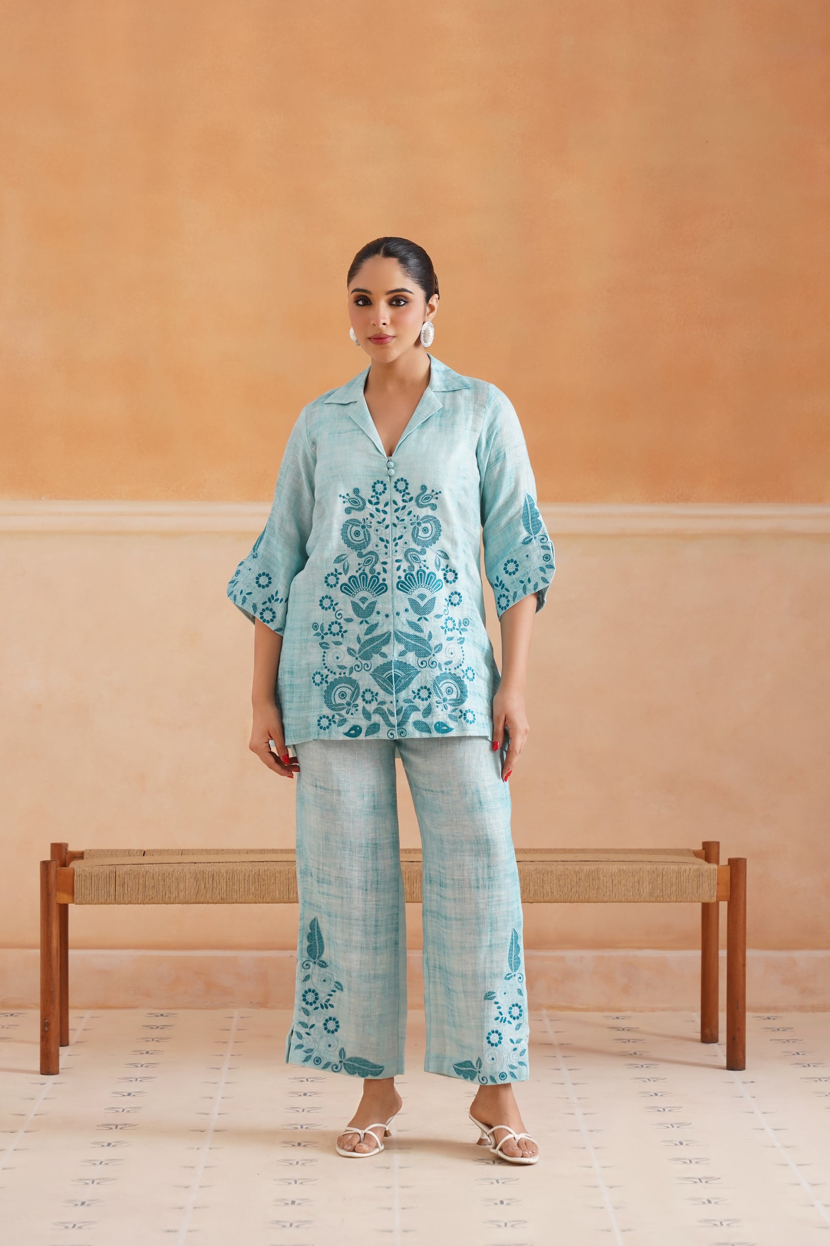 Aya Pure Linen Embroidered Matching Set - Neetika Chopra