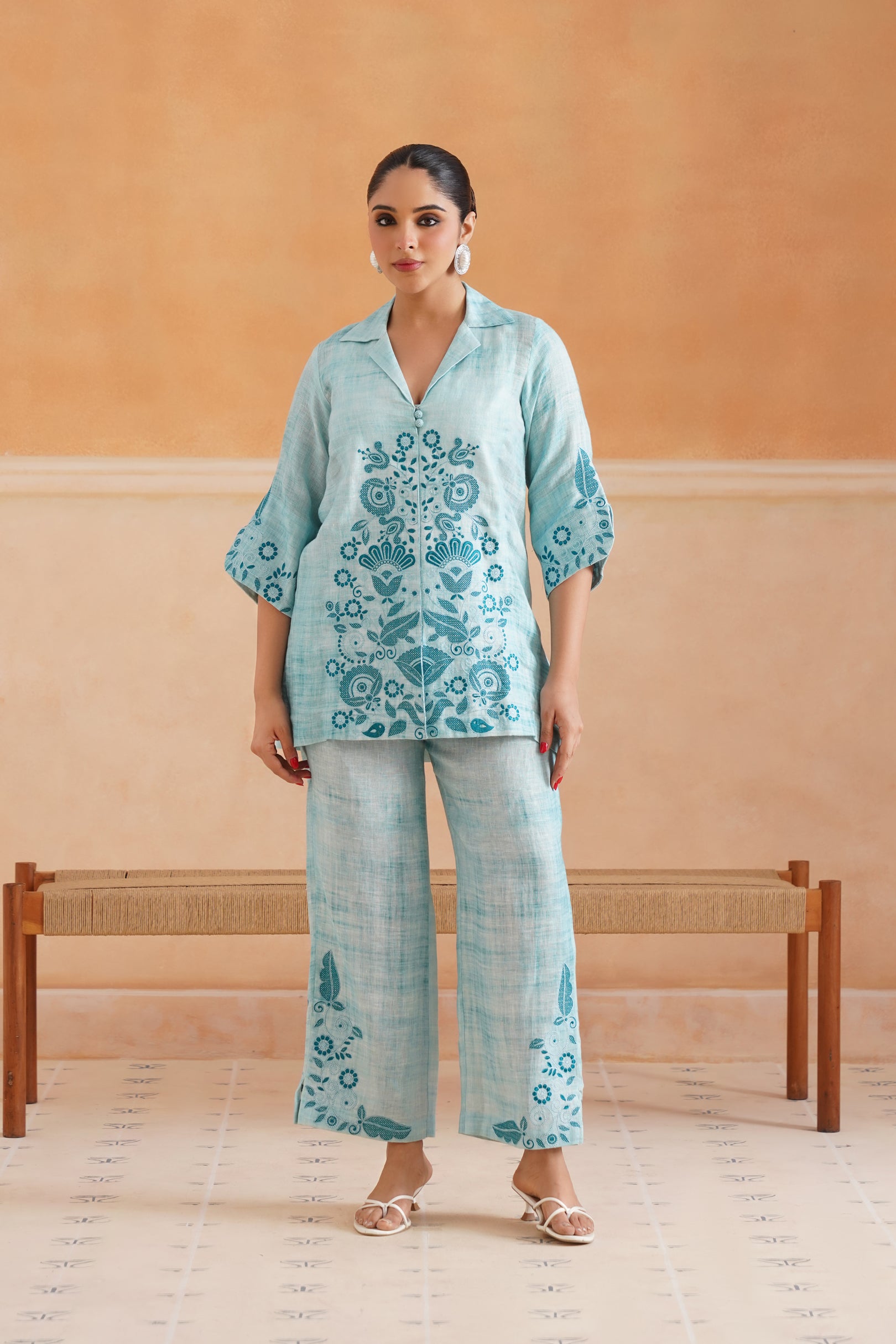 Aya Pure Linen Embroidered Matching Set - Neetika Chopra