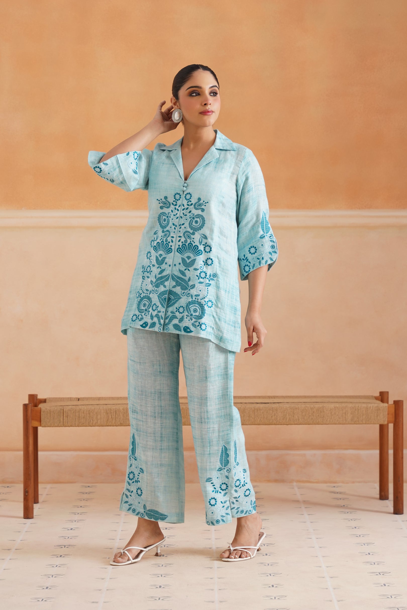 Aya Pure Linen Embroidered Matching Set - Neetika Chopra