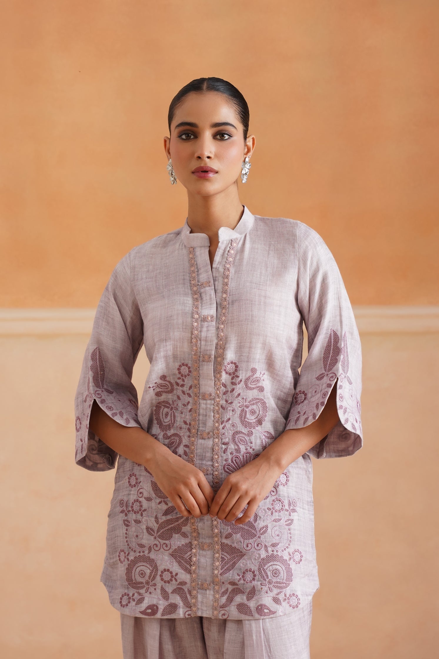 Emira Pure Linen Embroidered Matching Set - Neetika Chopra