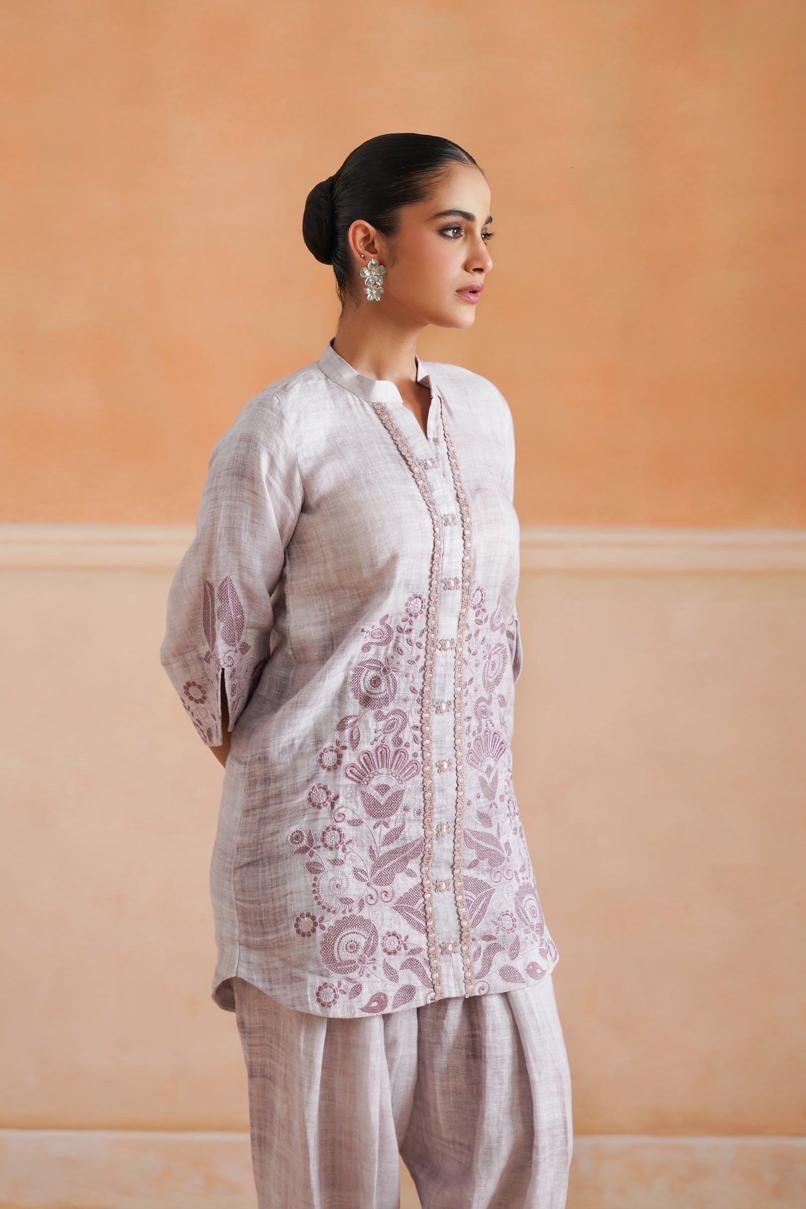 Emira Pure Linen Embroidered Matching Set - Neetika Chopra