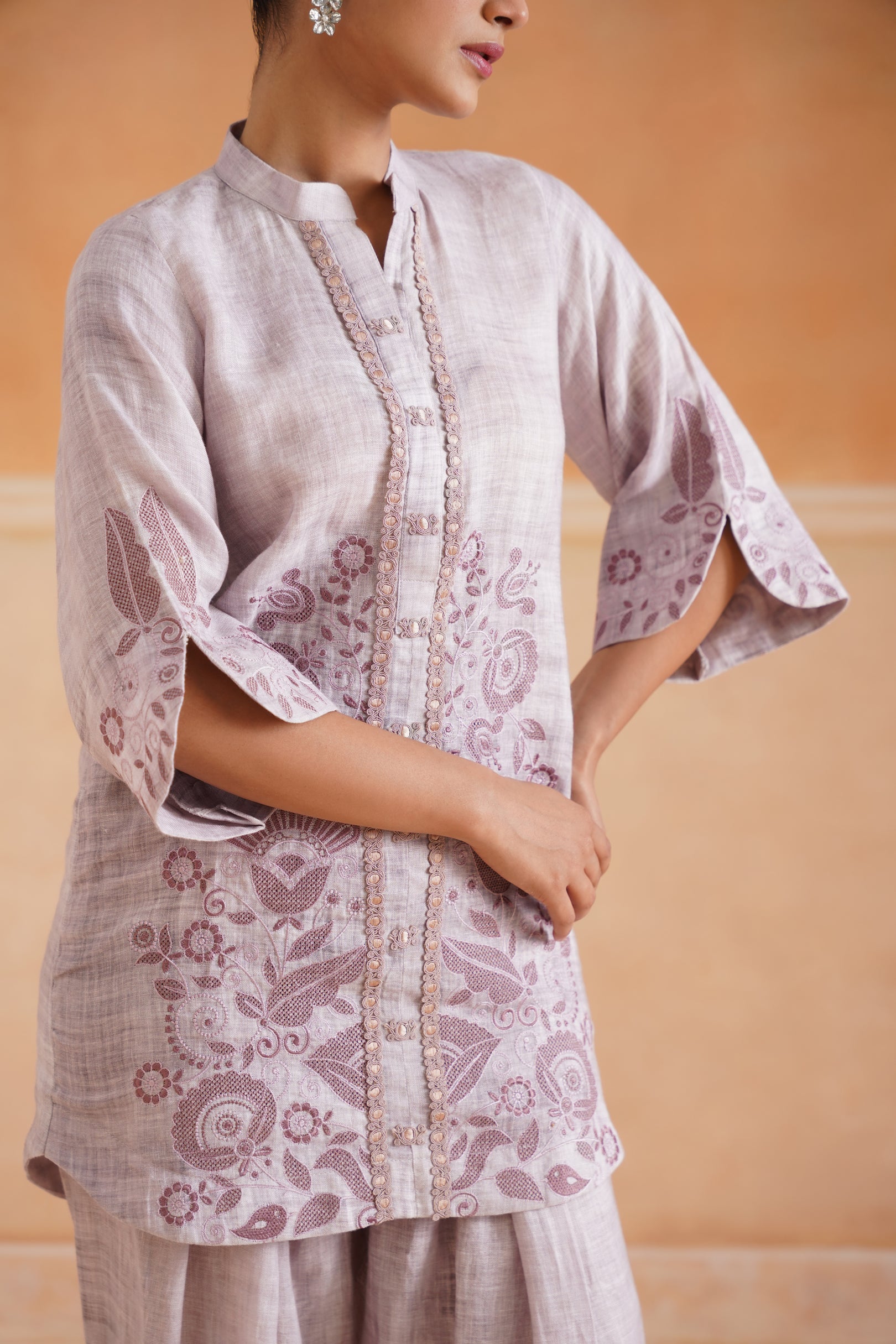 Emira Pure Linen Embroidered Matching Set - Neetika Chopra