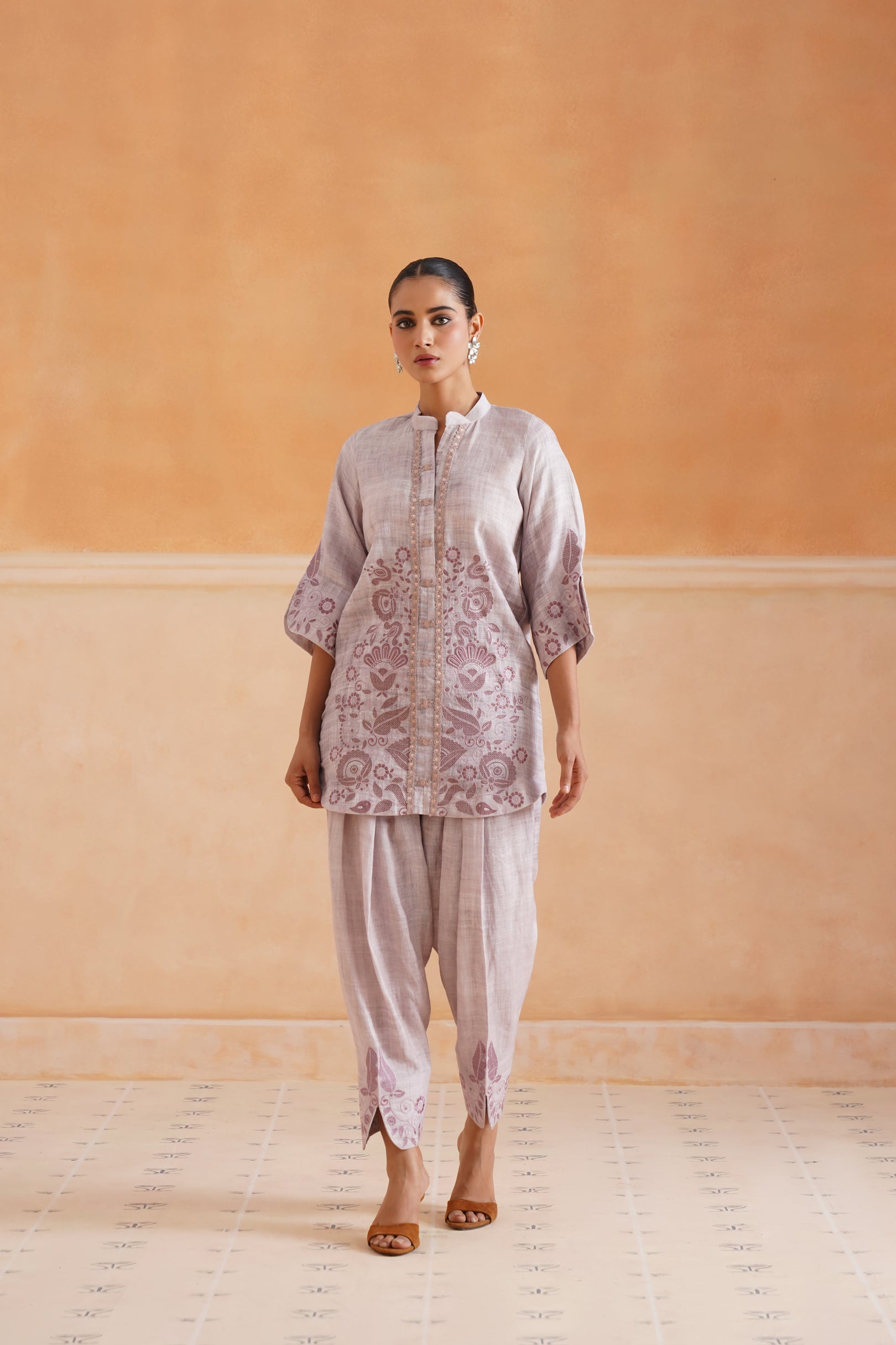 Emira Pure Linen Embroidered Matching Set - Neetika Chopra