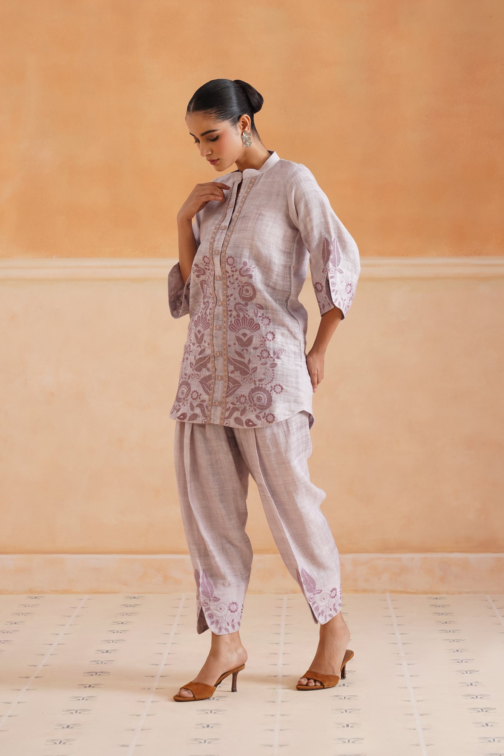 Emira Pure Linen Embroidered Matching Set - Neetika Chopra