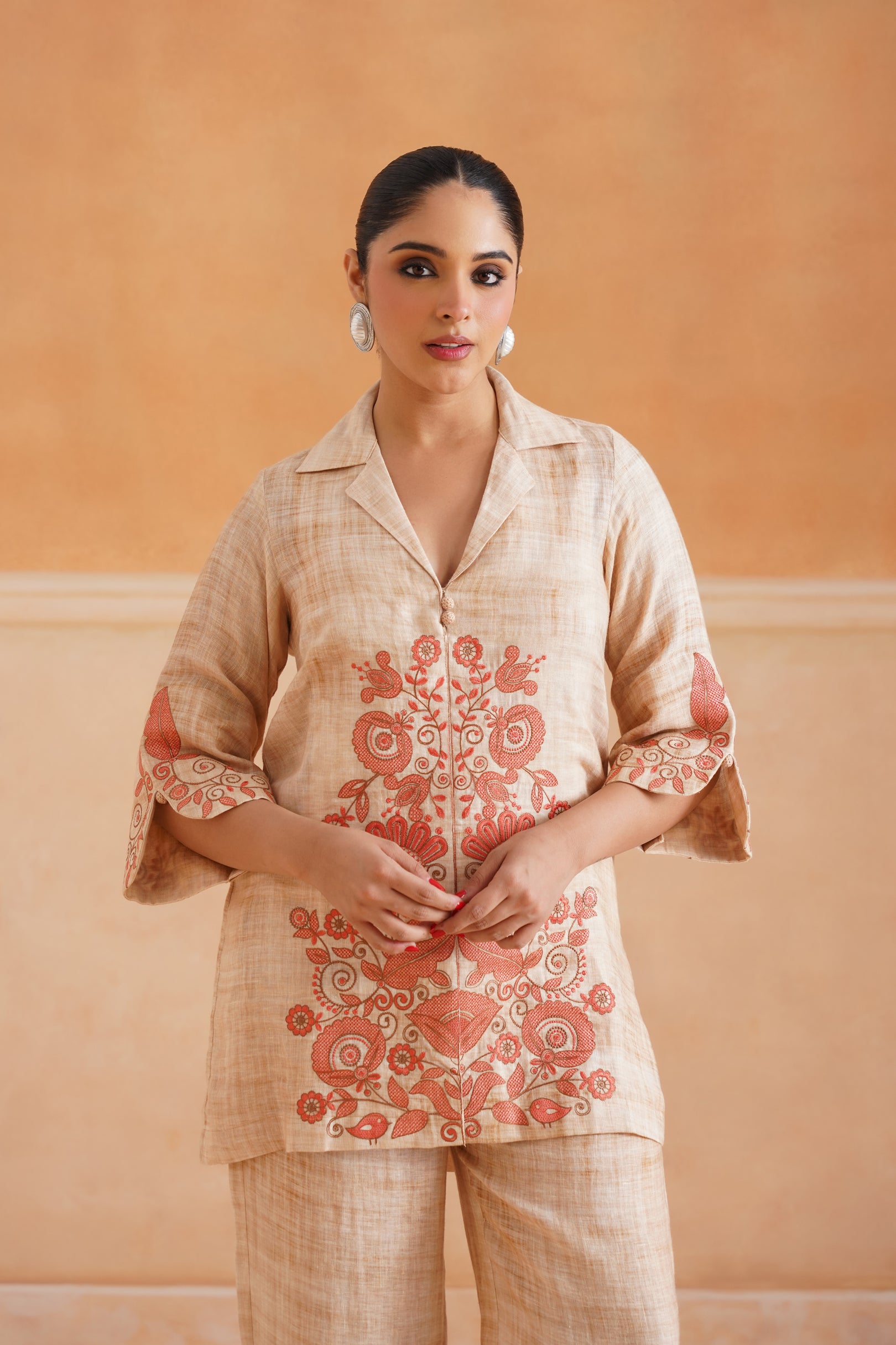 Faria Pure Linen Embroidered Matching Set - Neetika Chopra